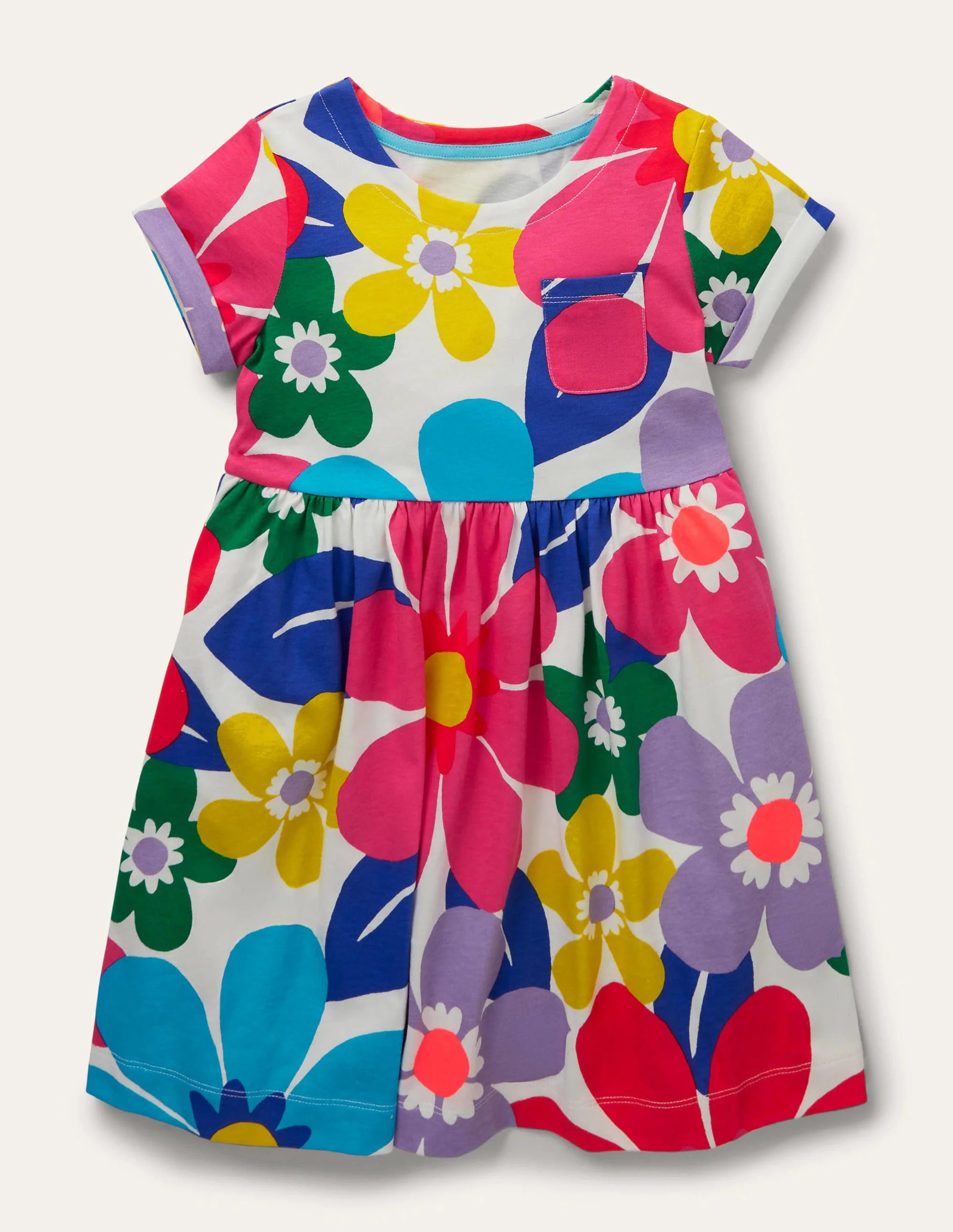Short Sleeve Fun Jersey Dress-Multi Large Surf Floral