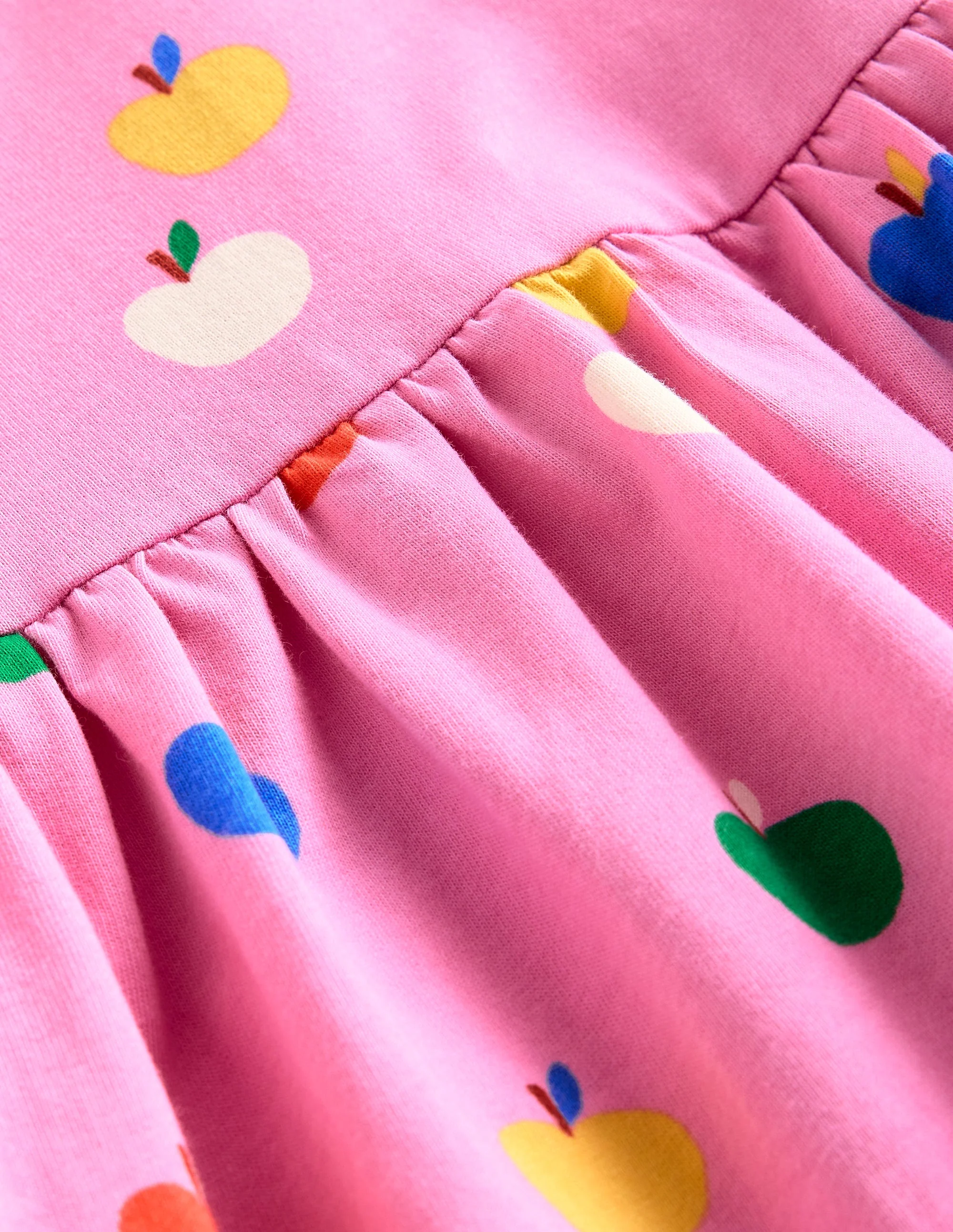 Short-sleeved Fun Jersey Dress-Cosmos Pink Rainbow Apples - Image 5