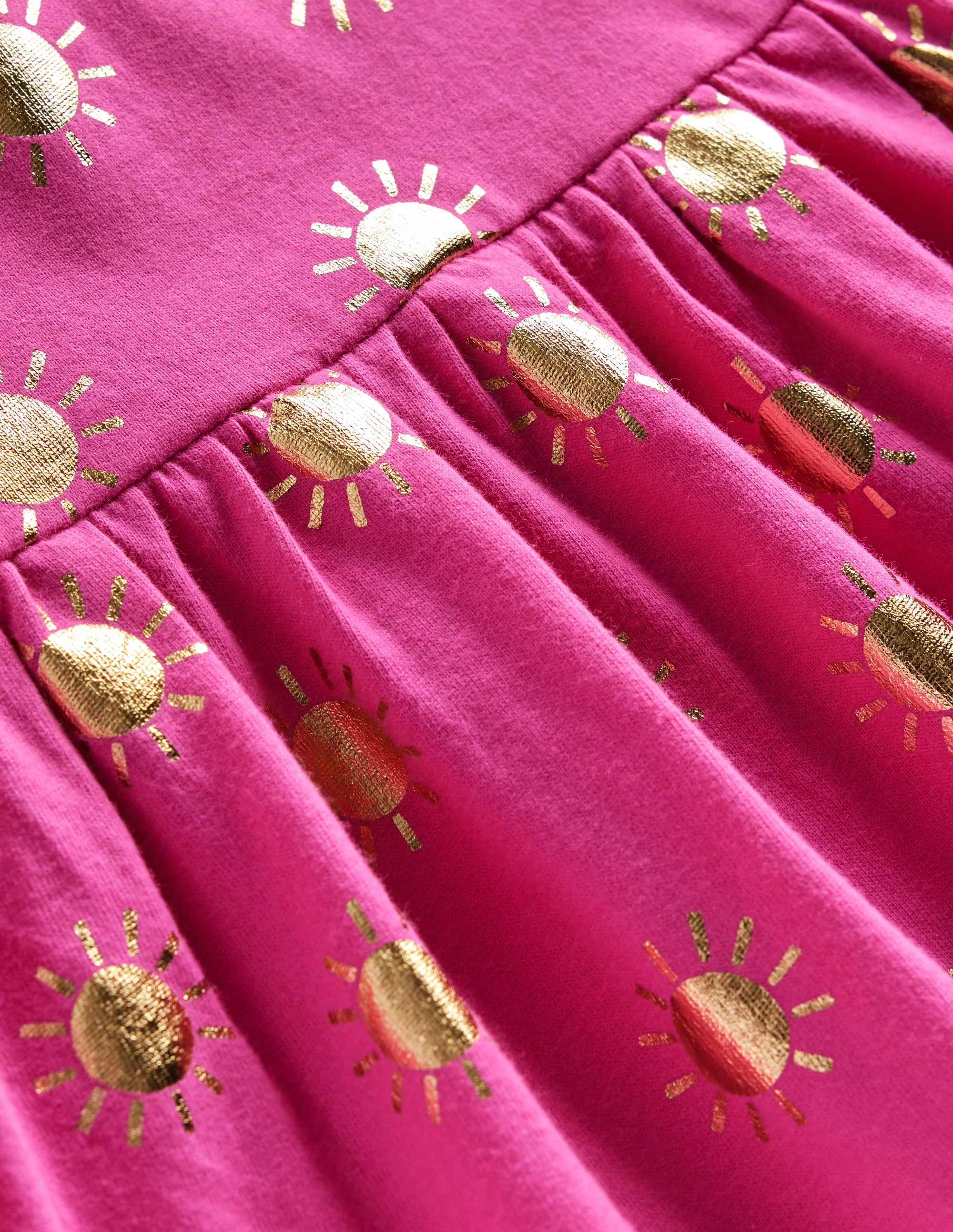 Short-sleeved Fun Jersey Dress-Tickled Pink/Gold Suns - Image 3