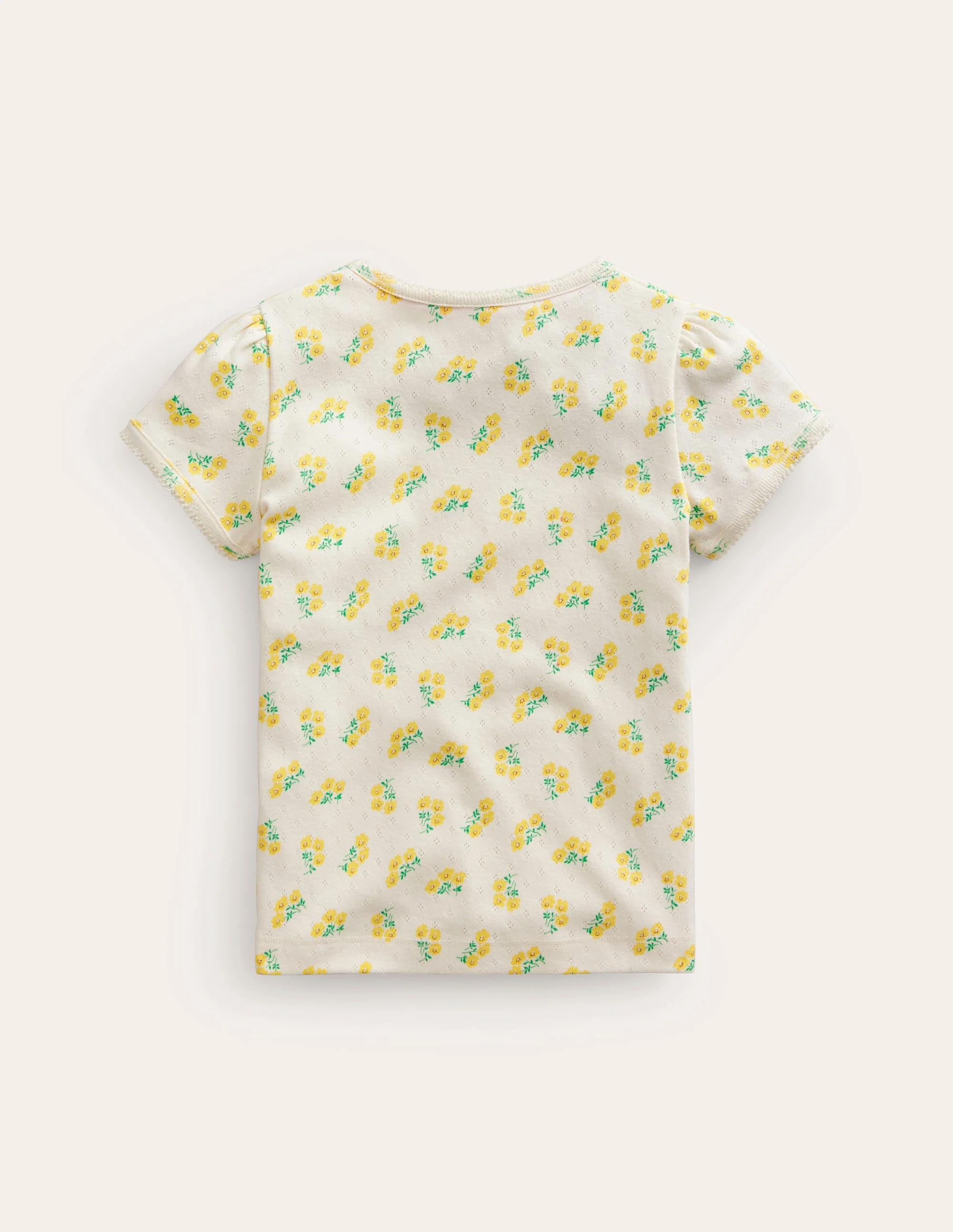 Short-sleeved Pointelle Top-Vanilla Pod Ditsy Floral - Image 2