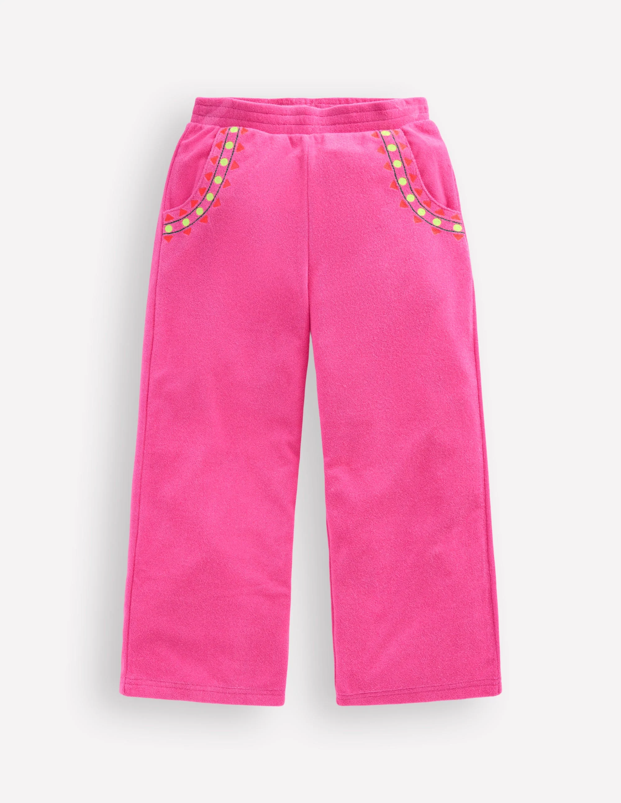 Straight Towelling Trousers-Pink Embroidered - Image 3