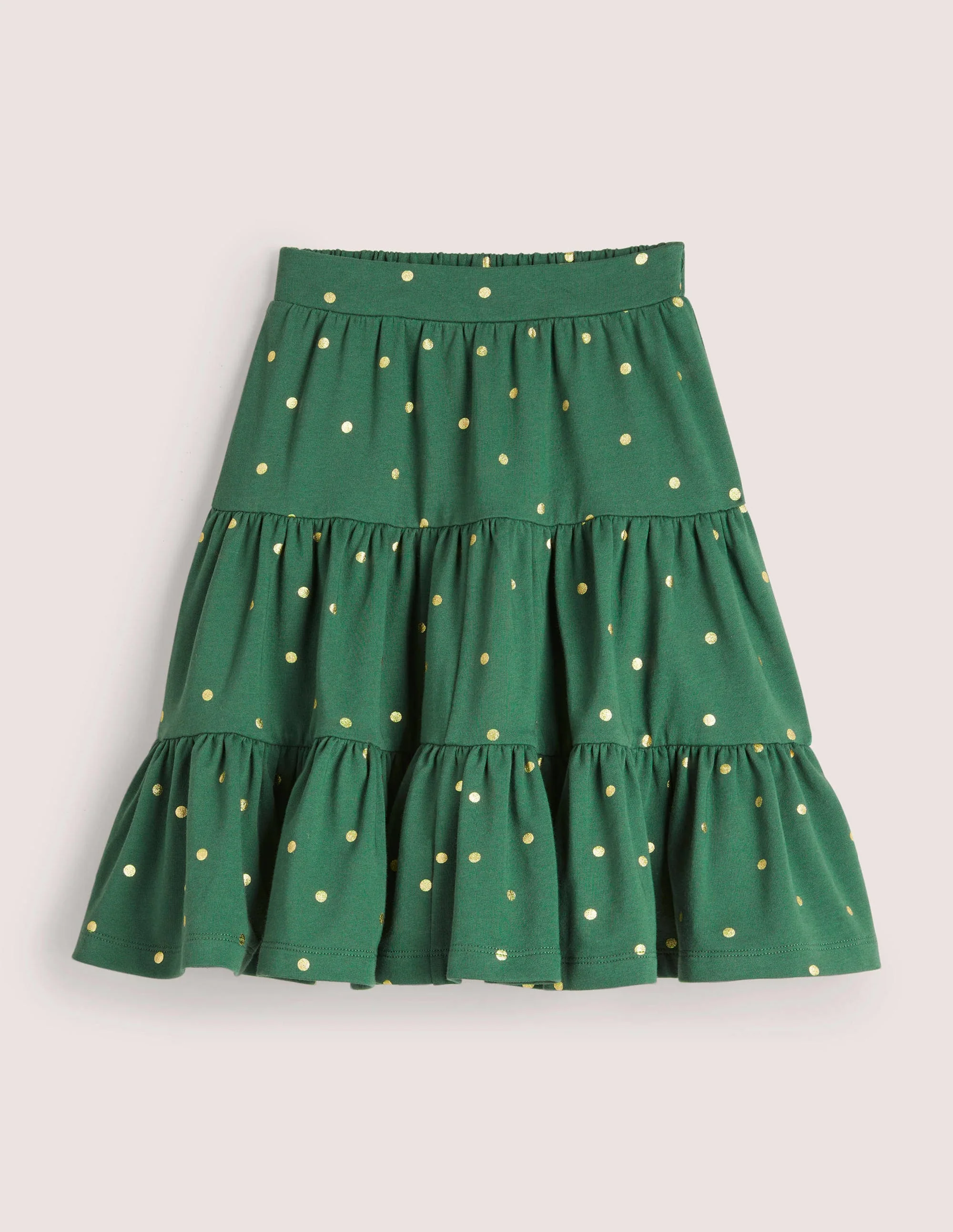Three Tiered Midi Skirt-Trekking Green/Gold Spot