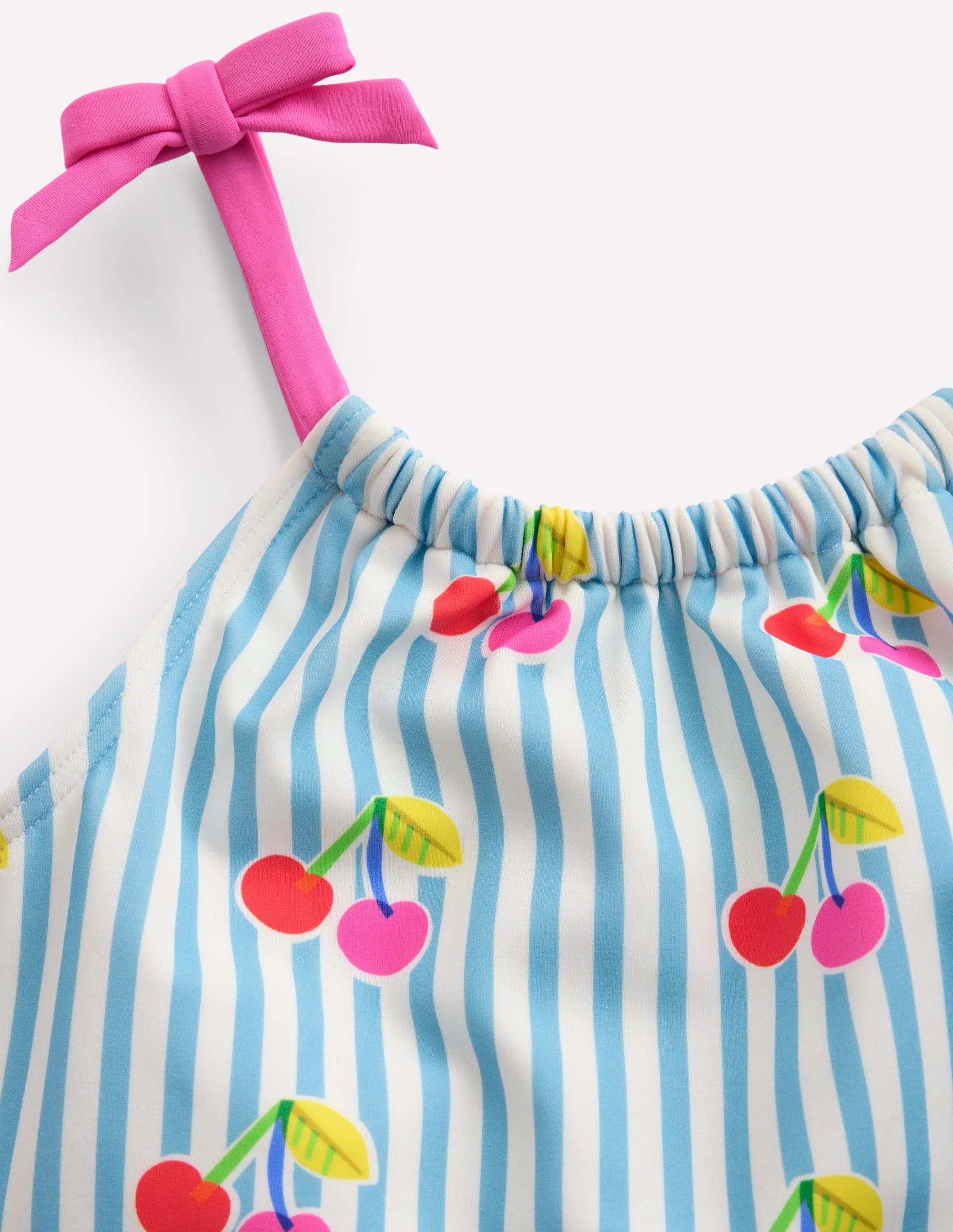 Tie Shoulder Swimsuit-Cloud Blue Stripe Cherries - Image 6