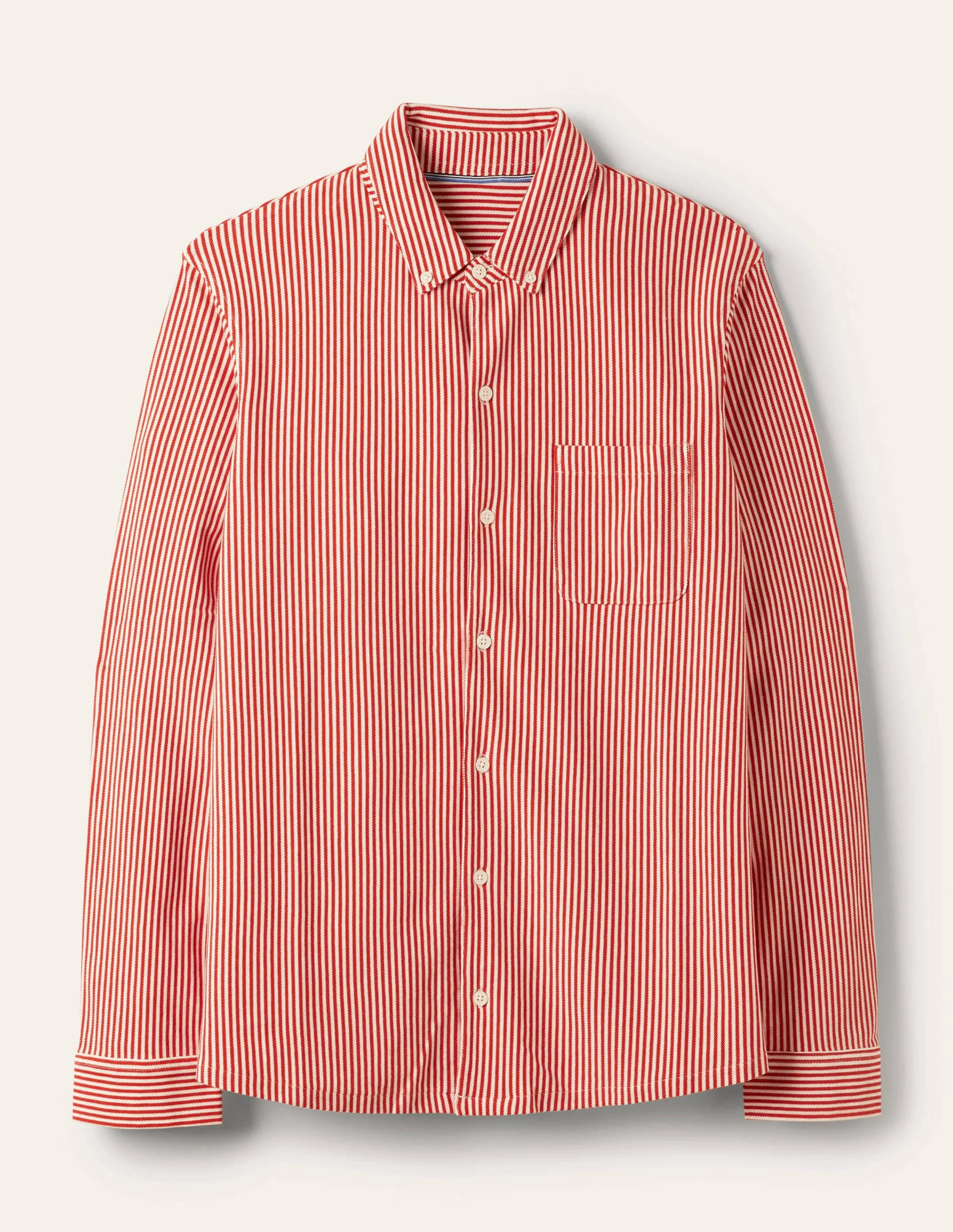 Button Down Piqué Shirt-Washed Red/Snowdrop Stripe - Image 6