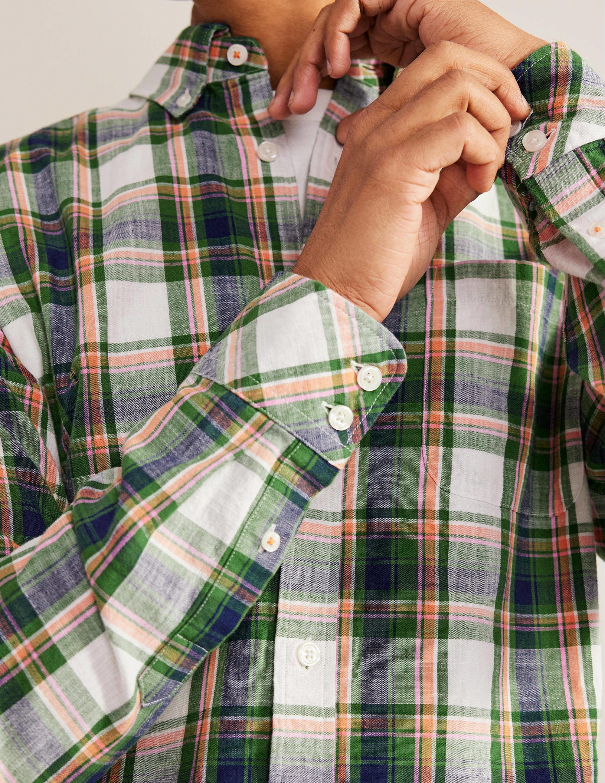Button Down Slim Fit Shirt-Broad Bean Check - Image 2
