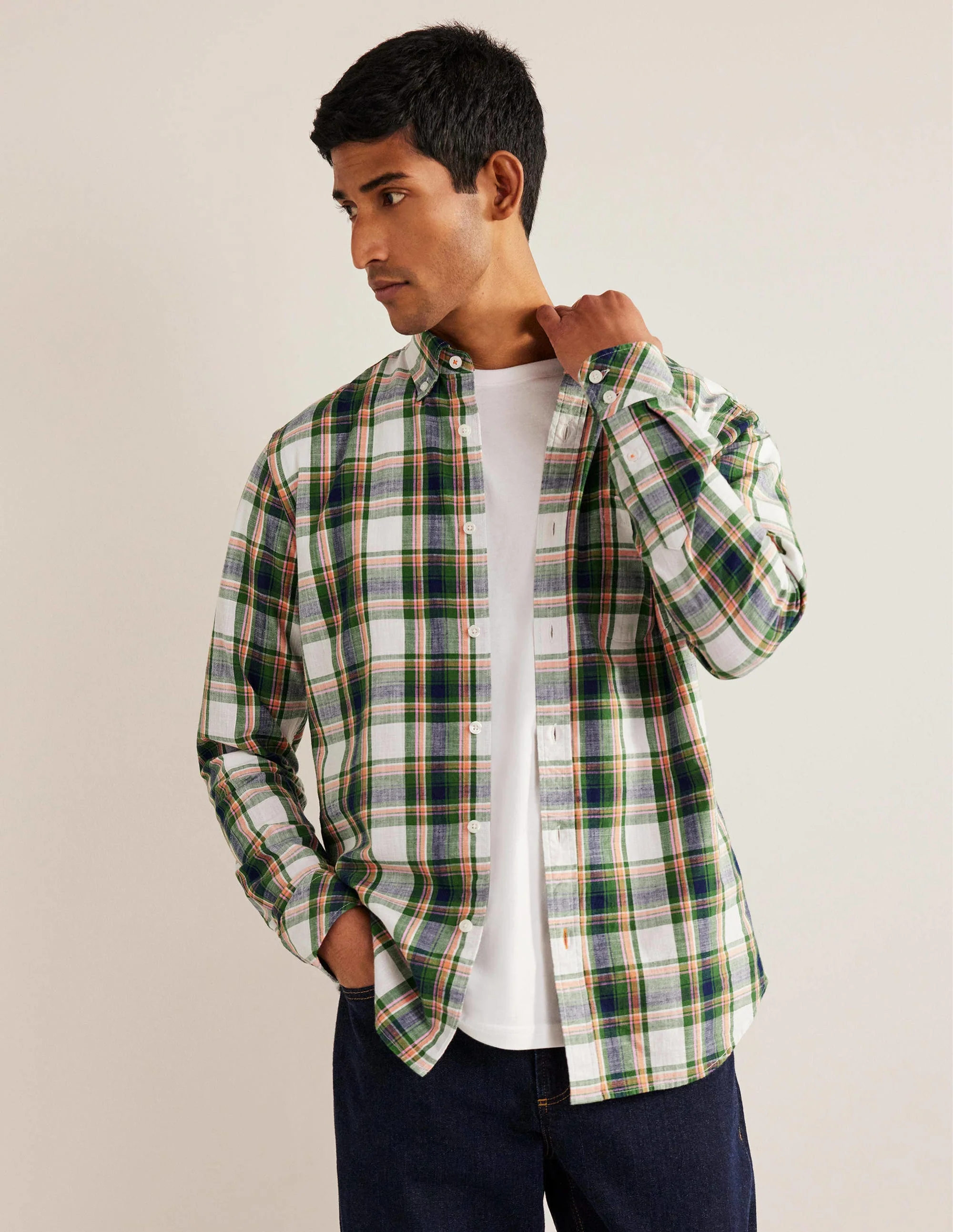 Button Down Slim Fit Shirt-Broad Bean Check - Image 4