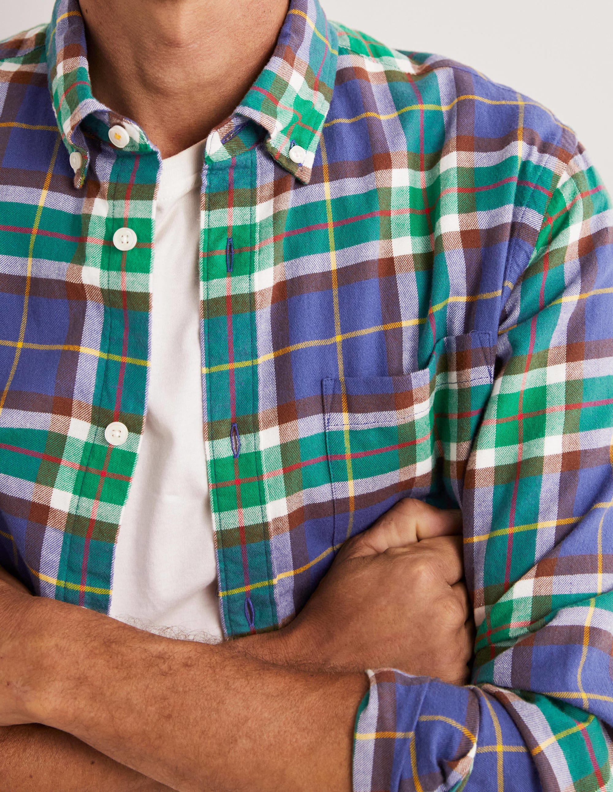 Button Down Twill Shirt-Blue Marl/Red Check - Image 2