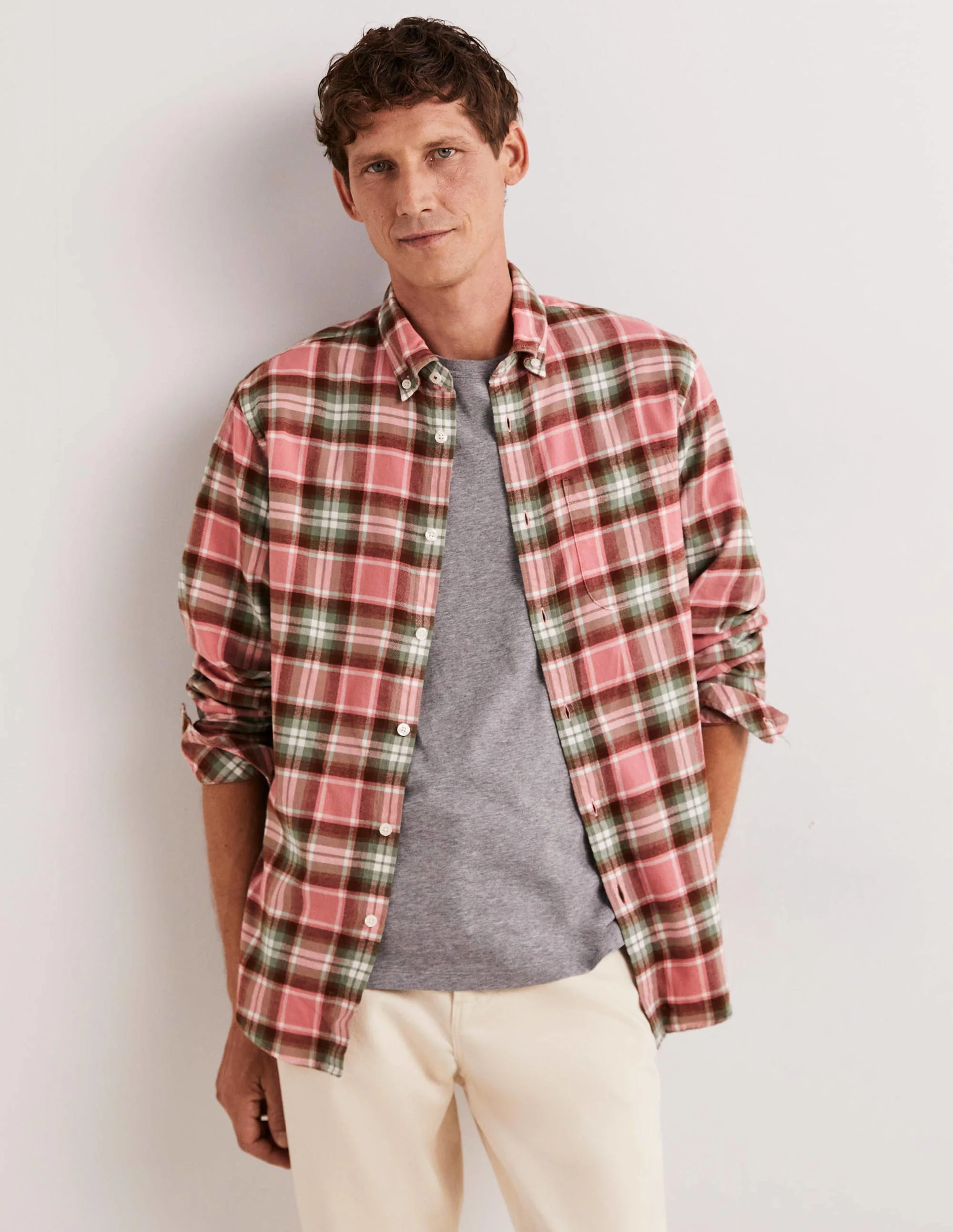 Button Down Twill Shirt-Soft Red Check - Image 3