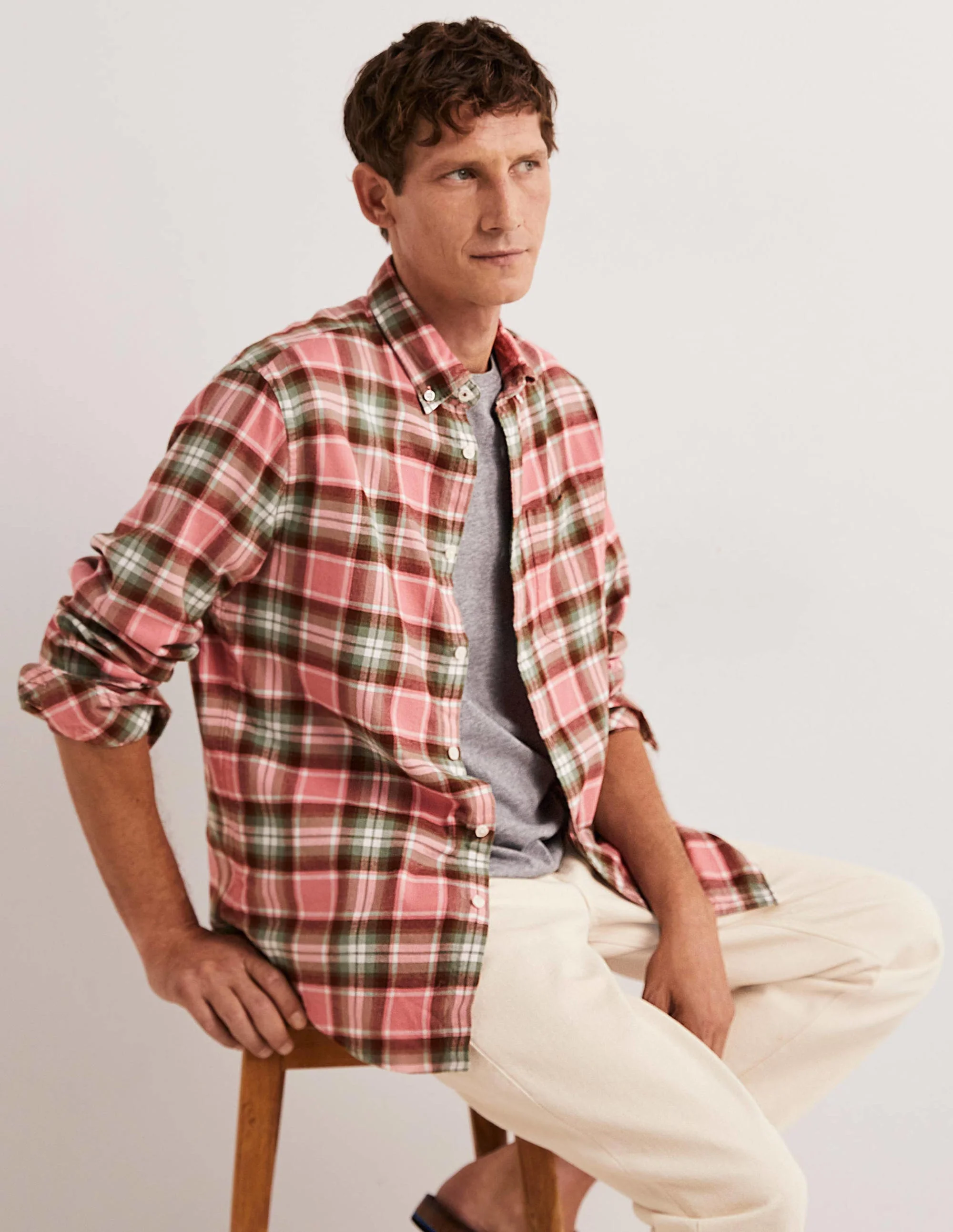 Button Down Twill Shirt-Soft Red Check - Image 6