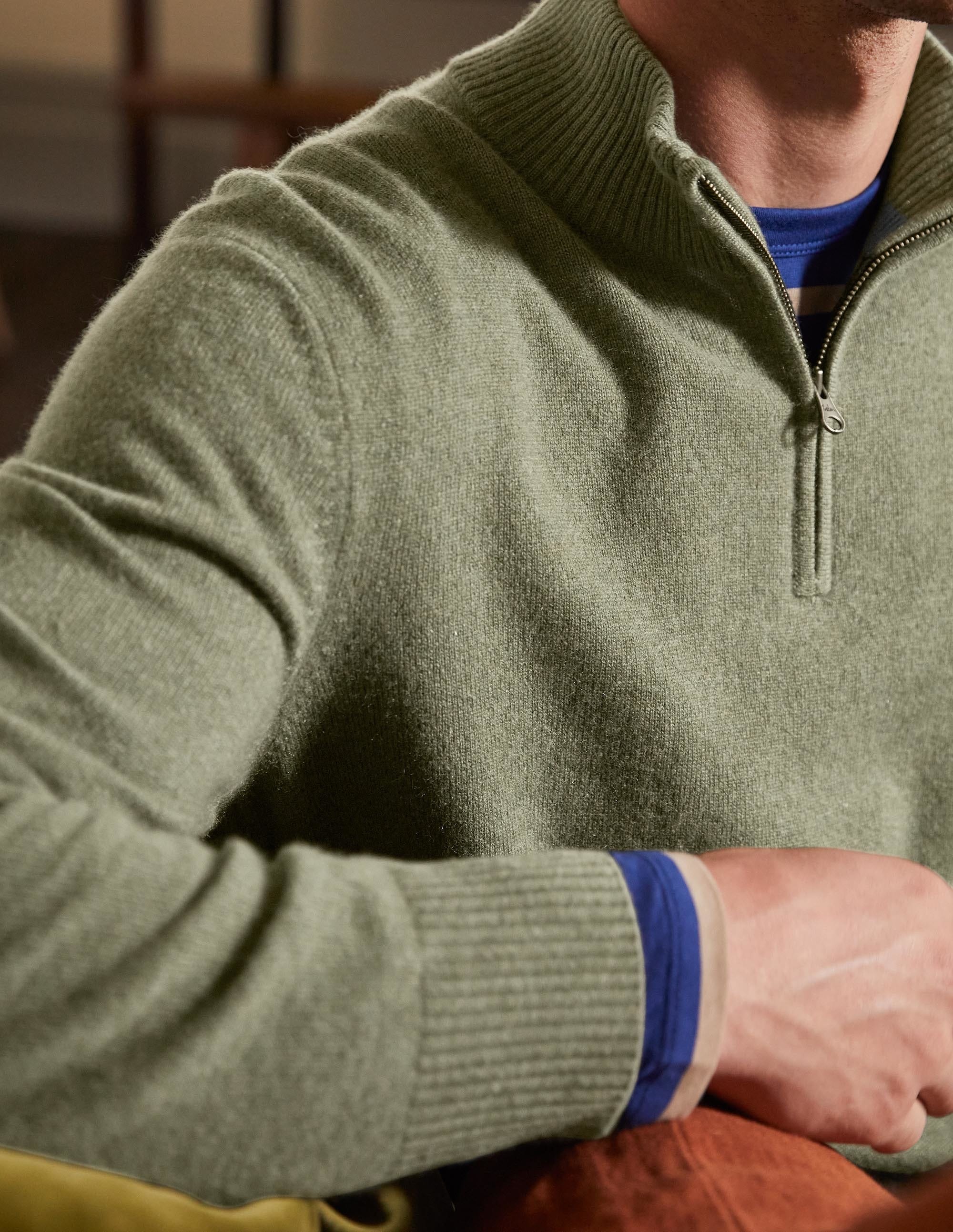 Cashmere Half-Zip Jumper-Dark Sage Melange - Image 2