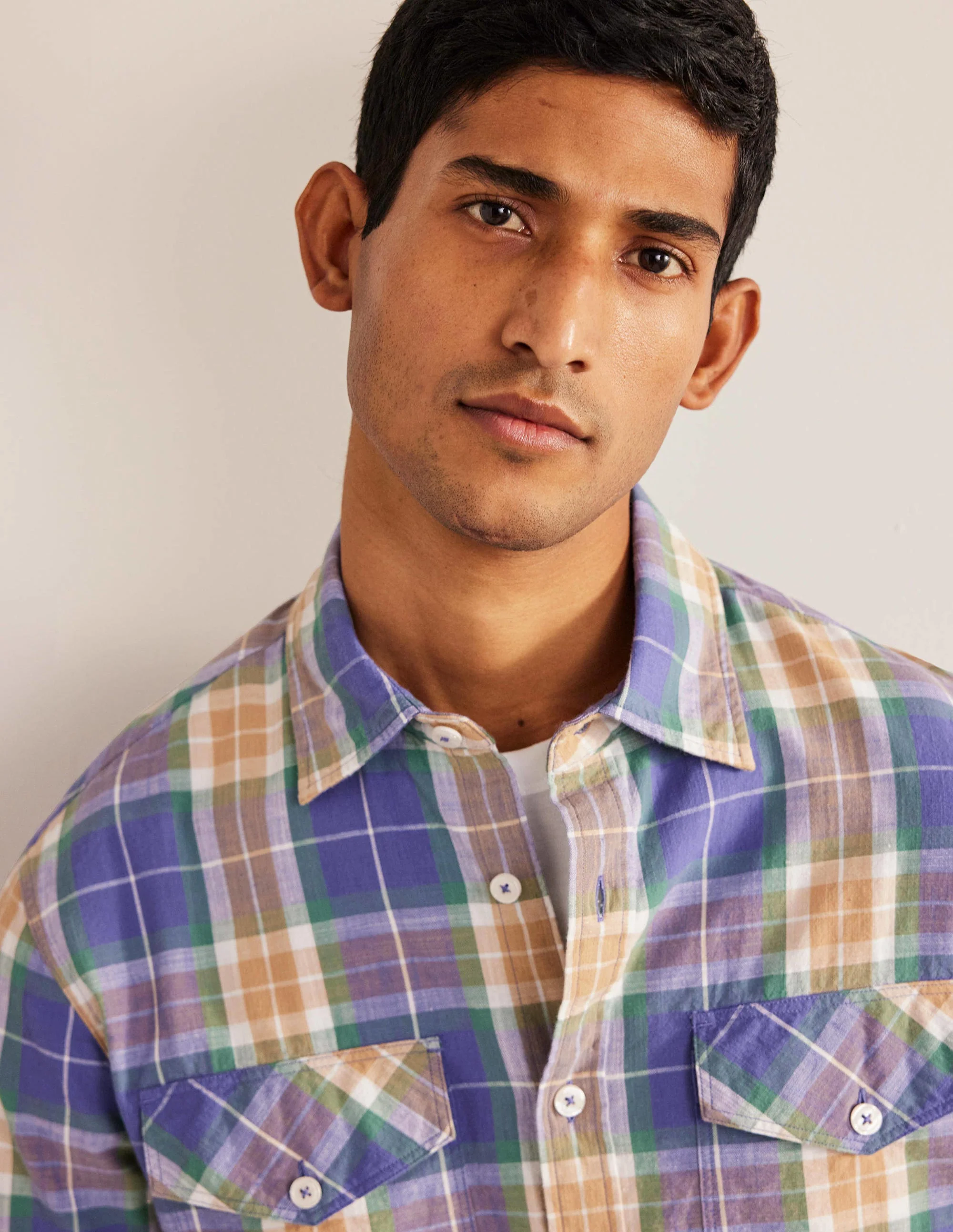 Casual Cotton Check Shirt-Corsican Blue Check - Image 5