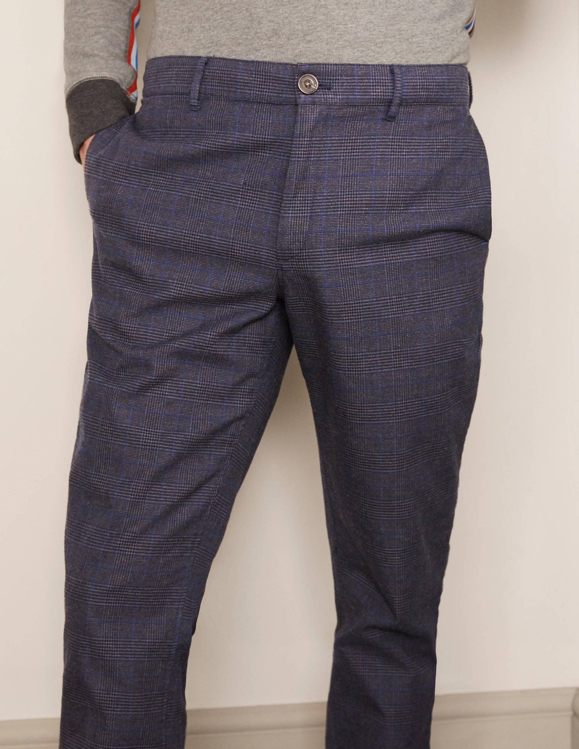 Chaldon Elasticated Trousers-Navy Check - Image 4