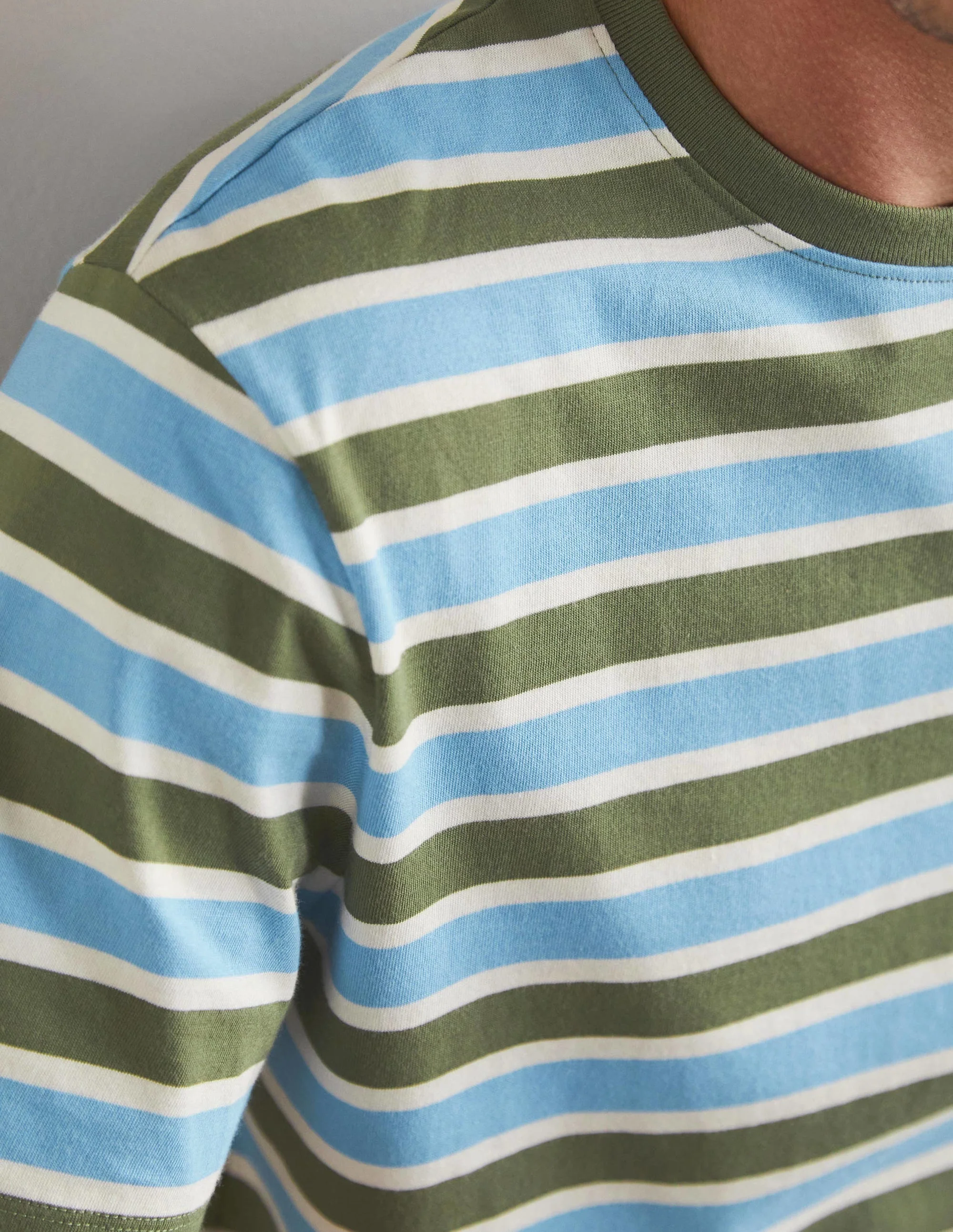 Classic Cotton T-shirt-Utility Green Stripe - Image 2