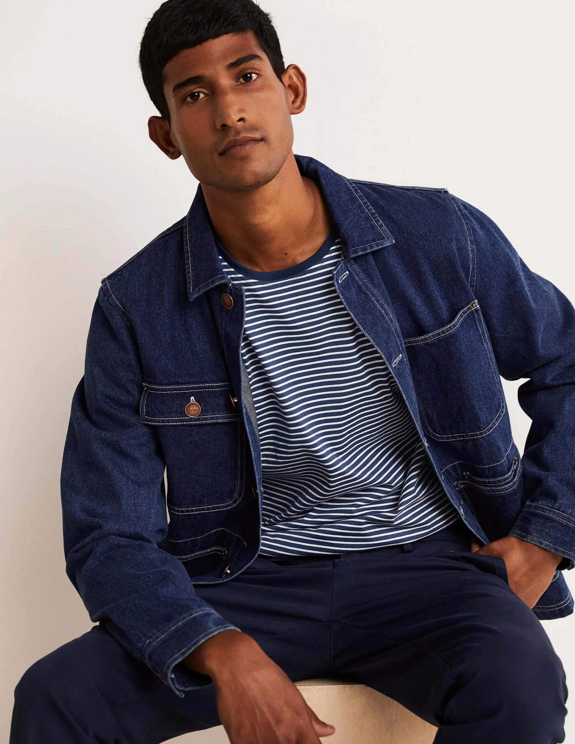 Classic Long-sleeved T-shirt-Navy/Ivory Stripe - Image 4