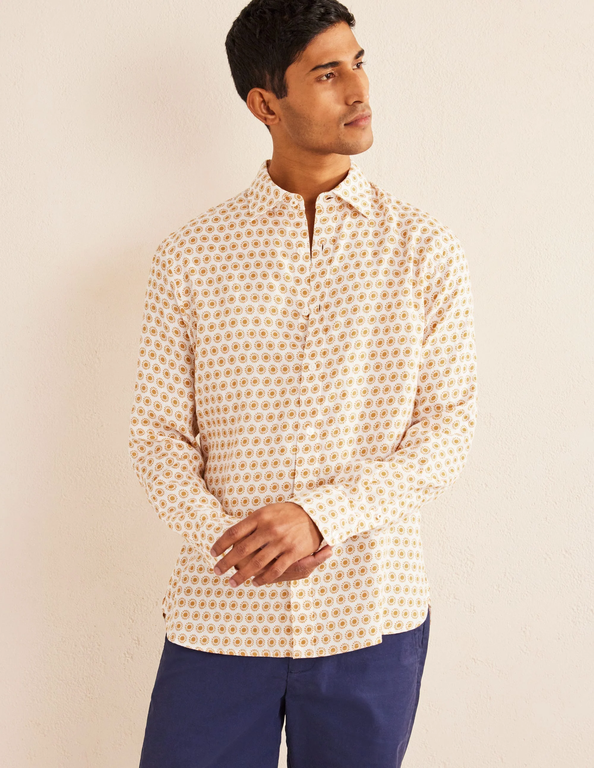 Cutaway Collar Linen Shirt-Harvest Gold Sun