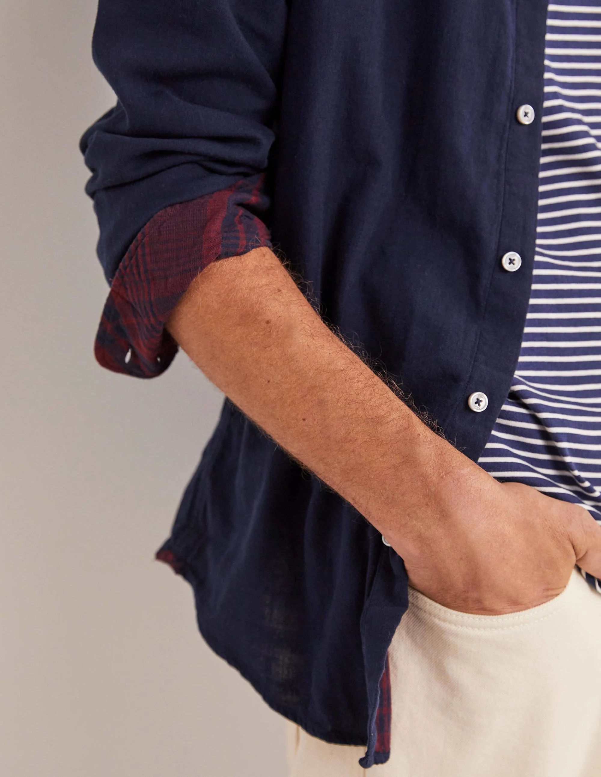 Cutaway Double Cloth Shirt-Navy Gallo Check - Image 7