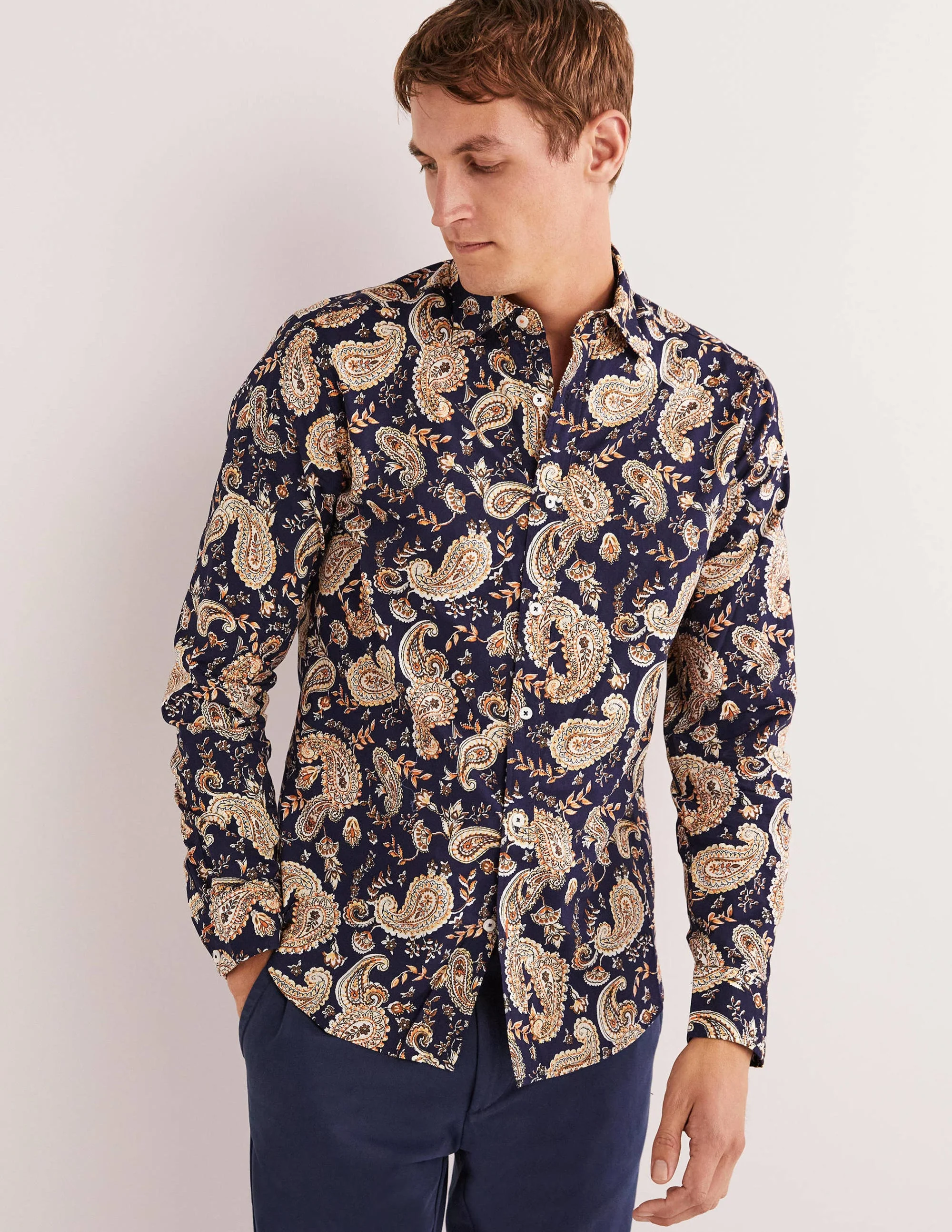 Cutaway Twill Slim Fit Shirt-Navy Paisley Floral - Image 2