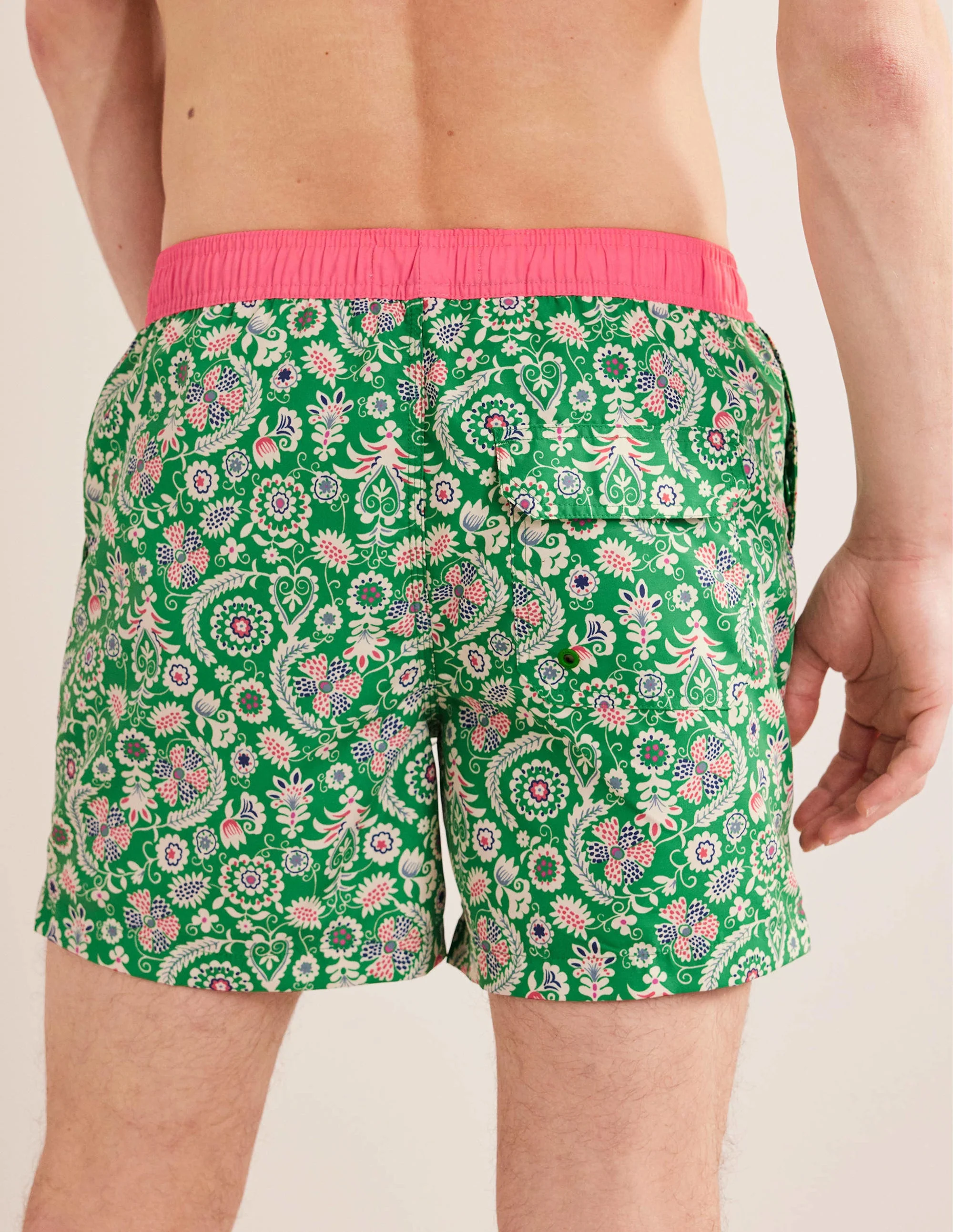 Elasticated Waist Swim Short-Green Bee Floral - Image 3