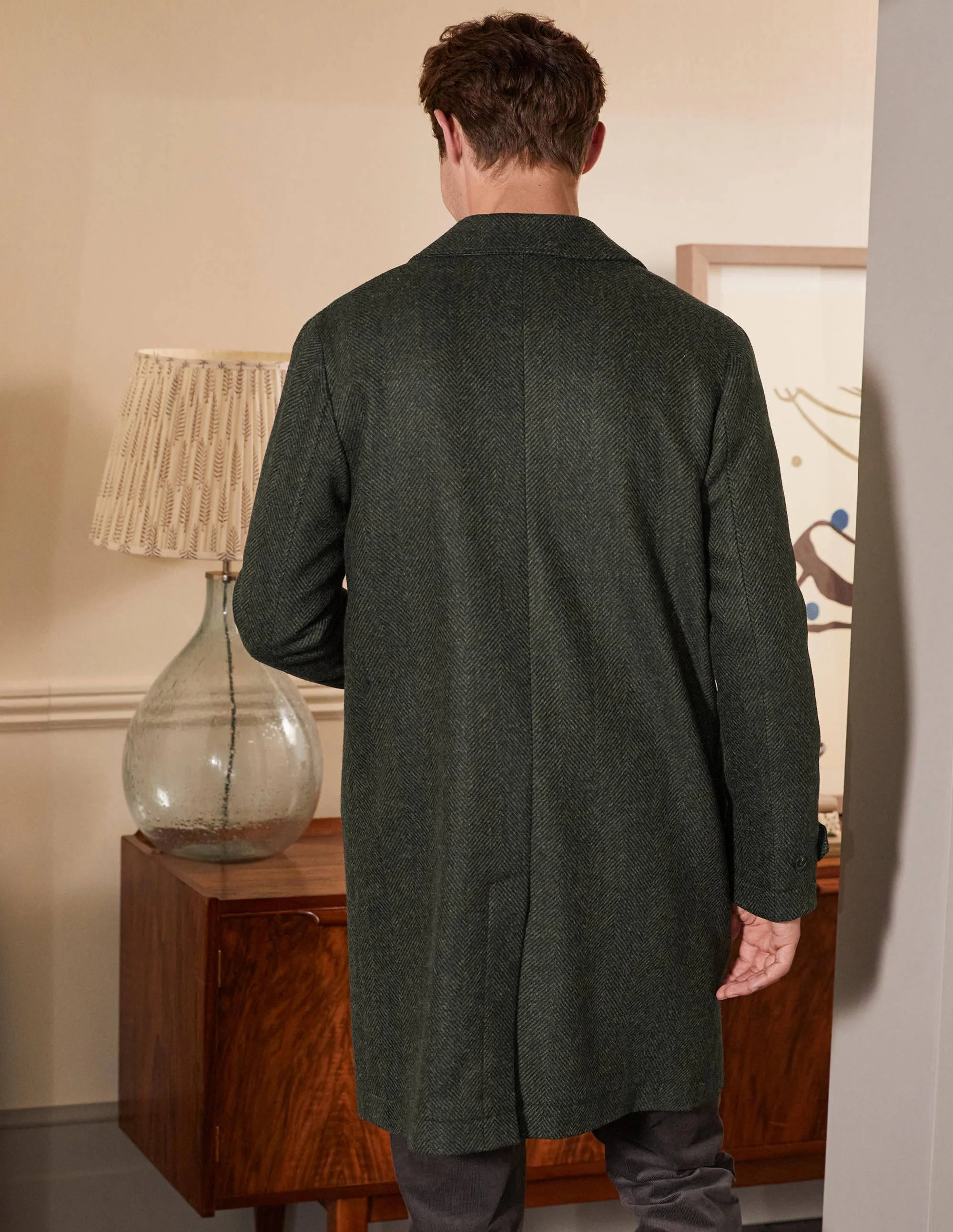 Eldon British Tweed Overcoat-Richmond Green Herringbone - Image 3