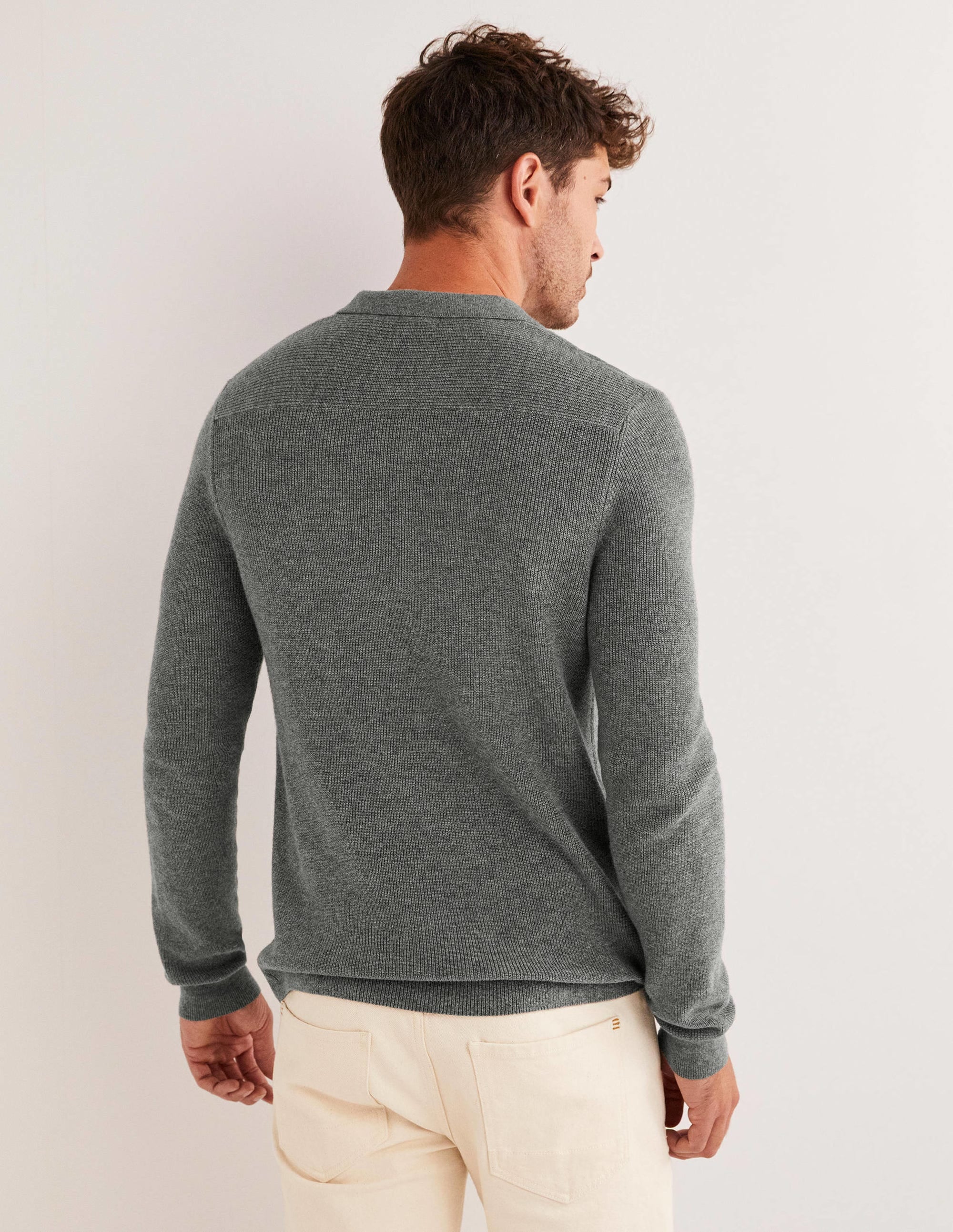 Knit Long Sleeve Polo-Dark Grey Melange - Image 3