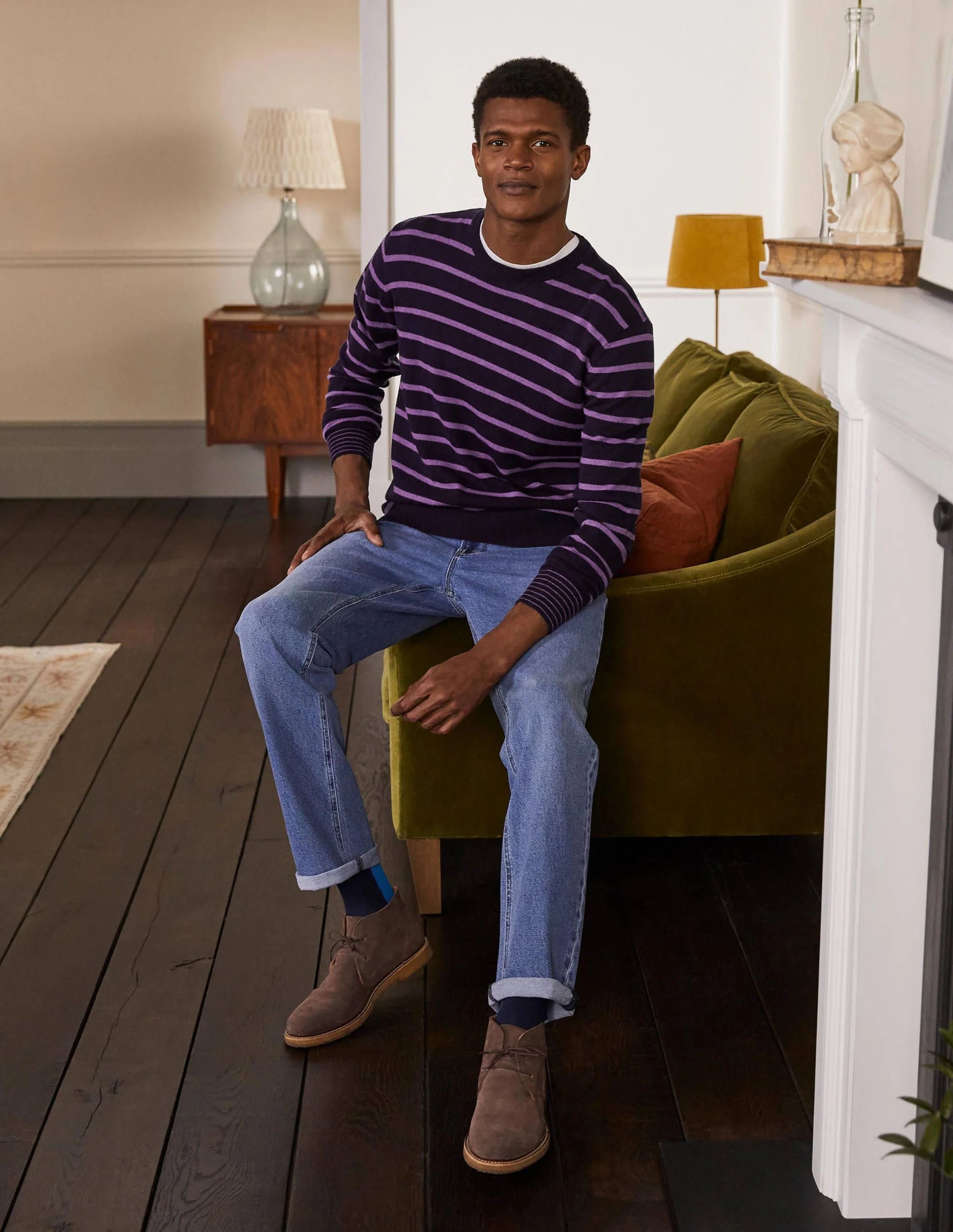 Lambswool Crew Neck-Navy/Lilac Stripe - Image 4