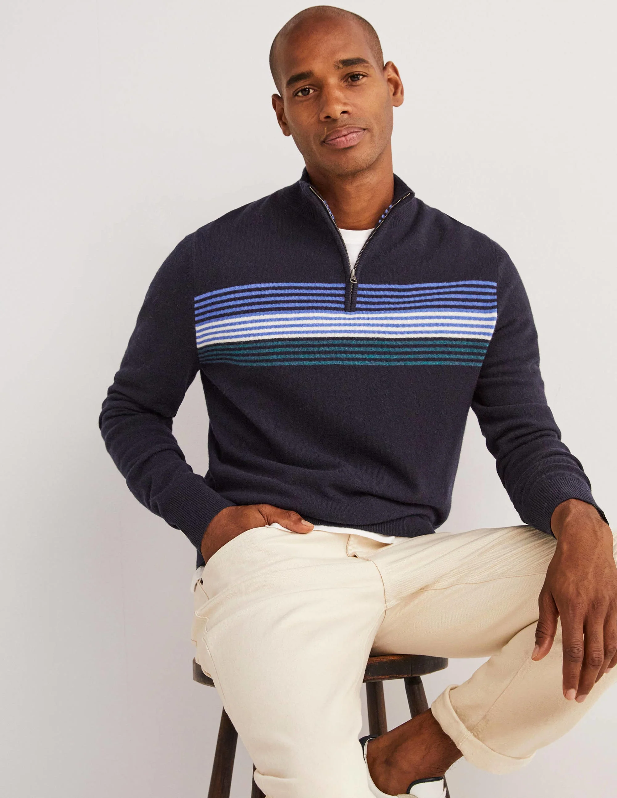 Lambswool Half-Zip-Multi Chest Stripe
