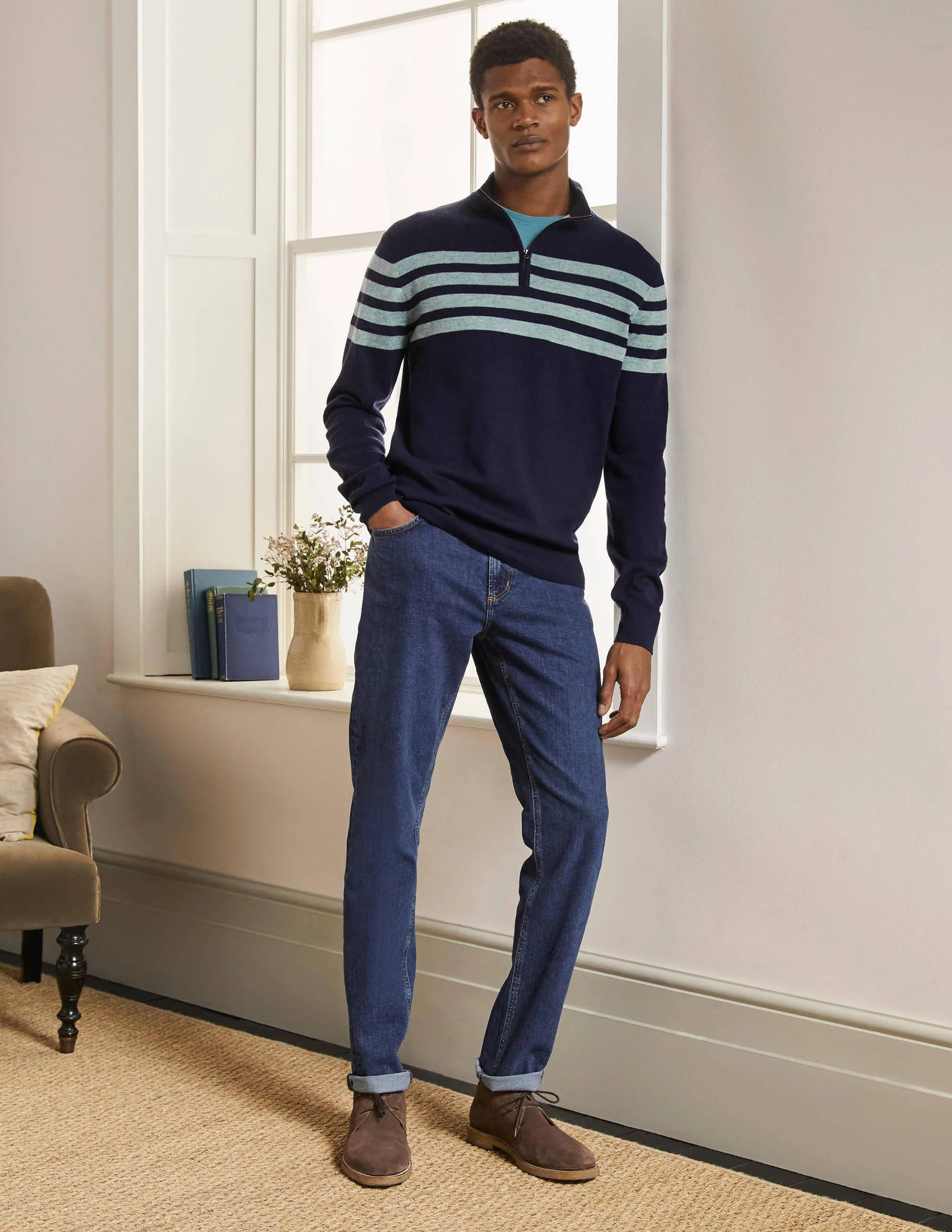 Lambswool Half-Zip-Navy/Topaz Stripe - Image 4