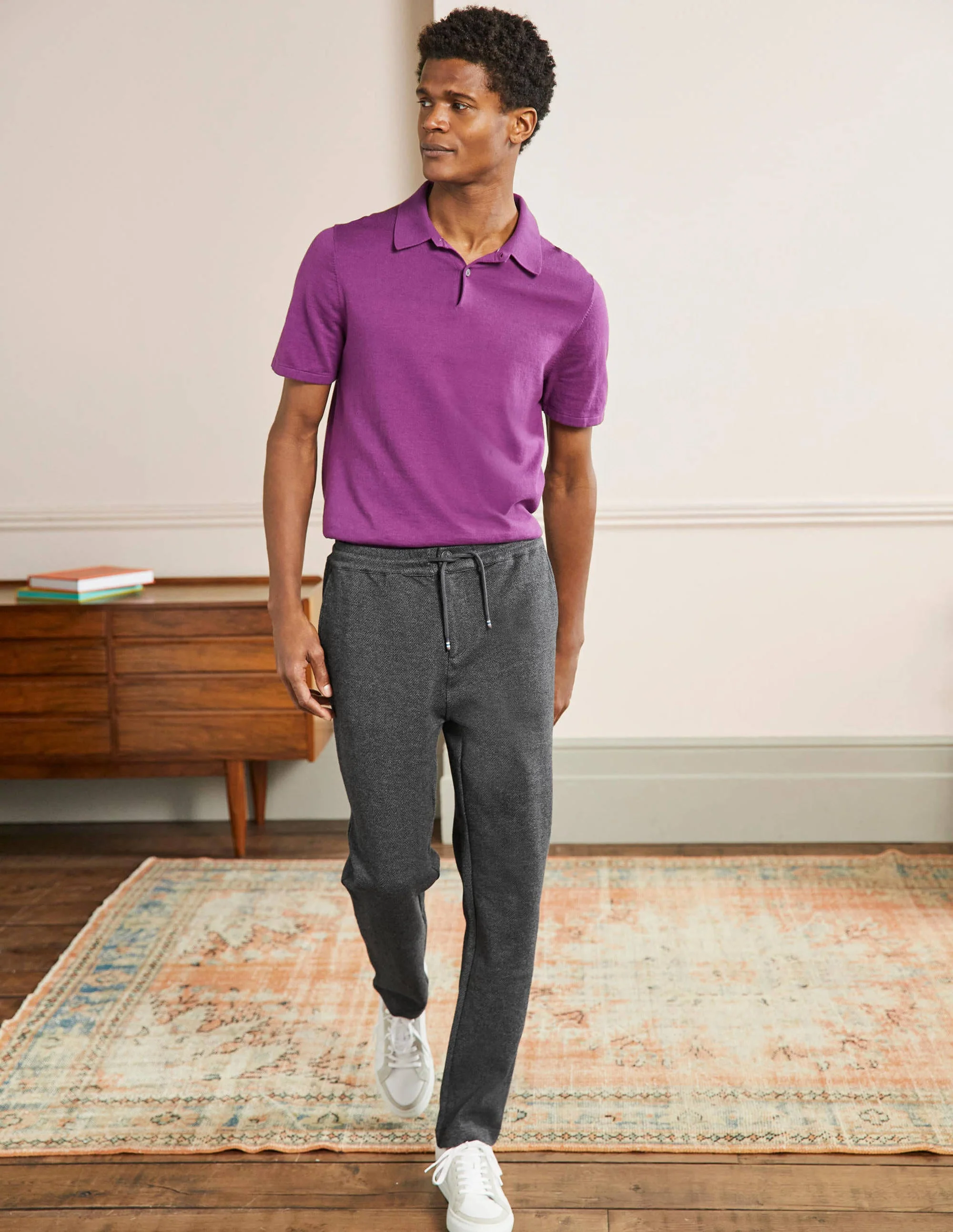 Lightweight Joggers-Grey Herringbone