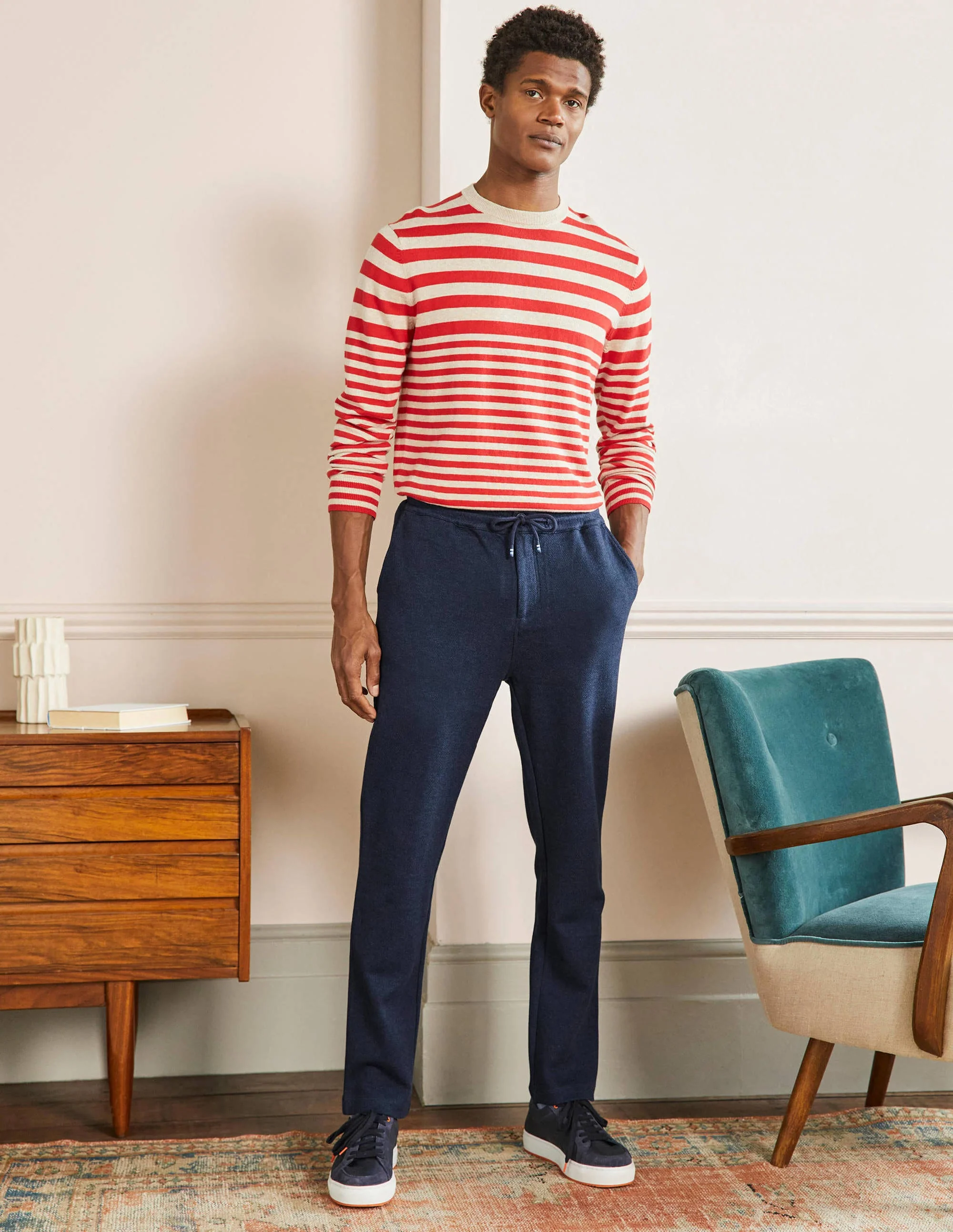 Lightweight Joggers-Navy Herringbone