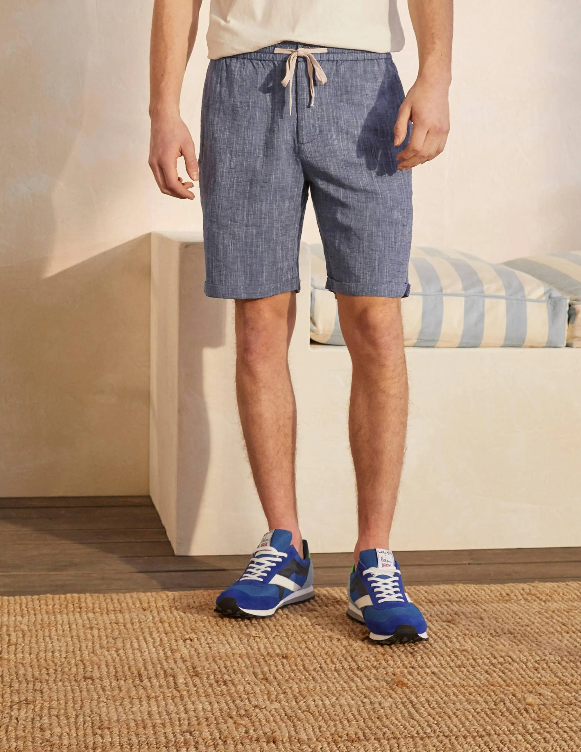 Linen Blend Drawstring Shorts-Light Blue Chambray - Image 2