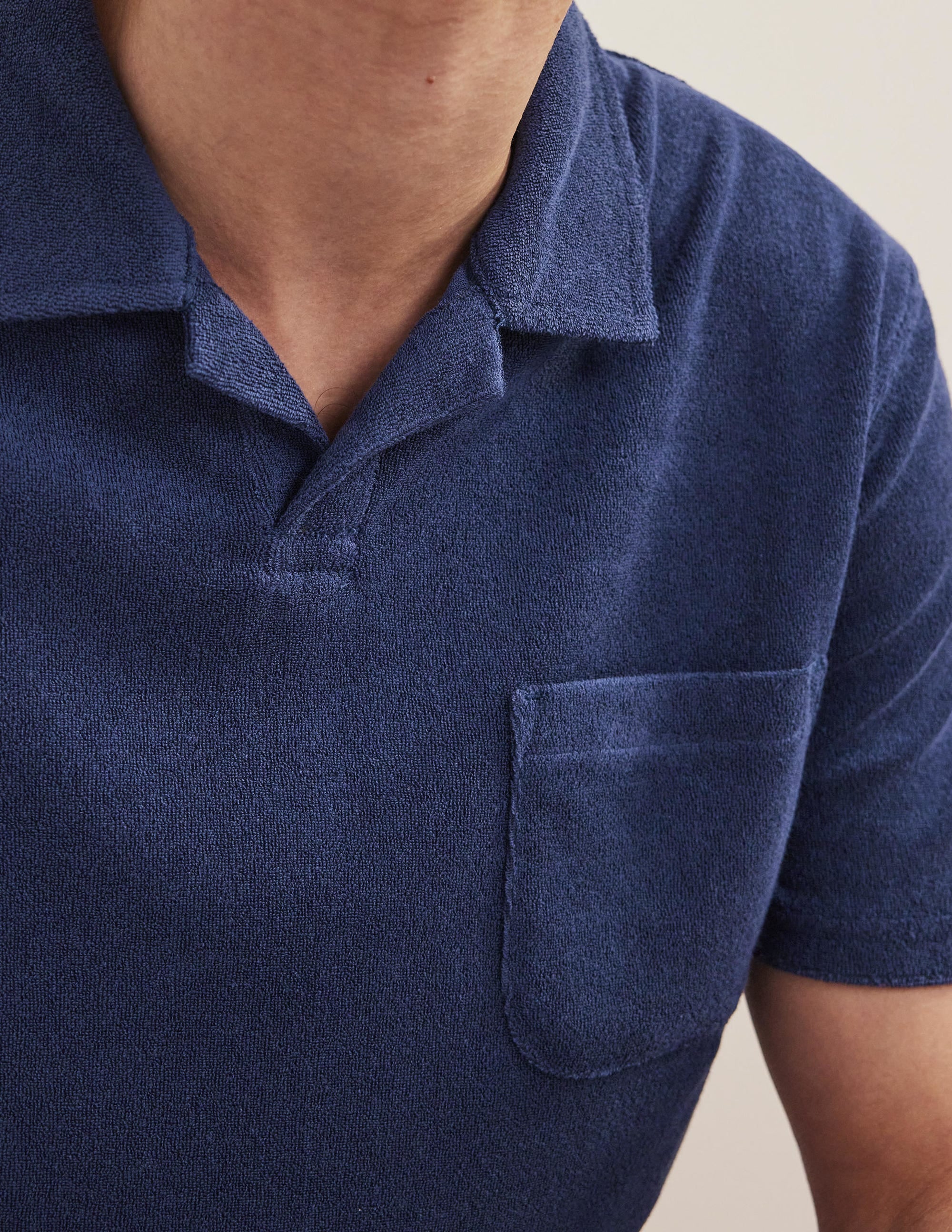 Open Collar Terry Polo-Navy Blue - Image 2