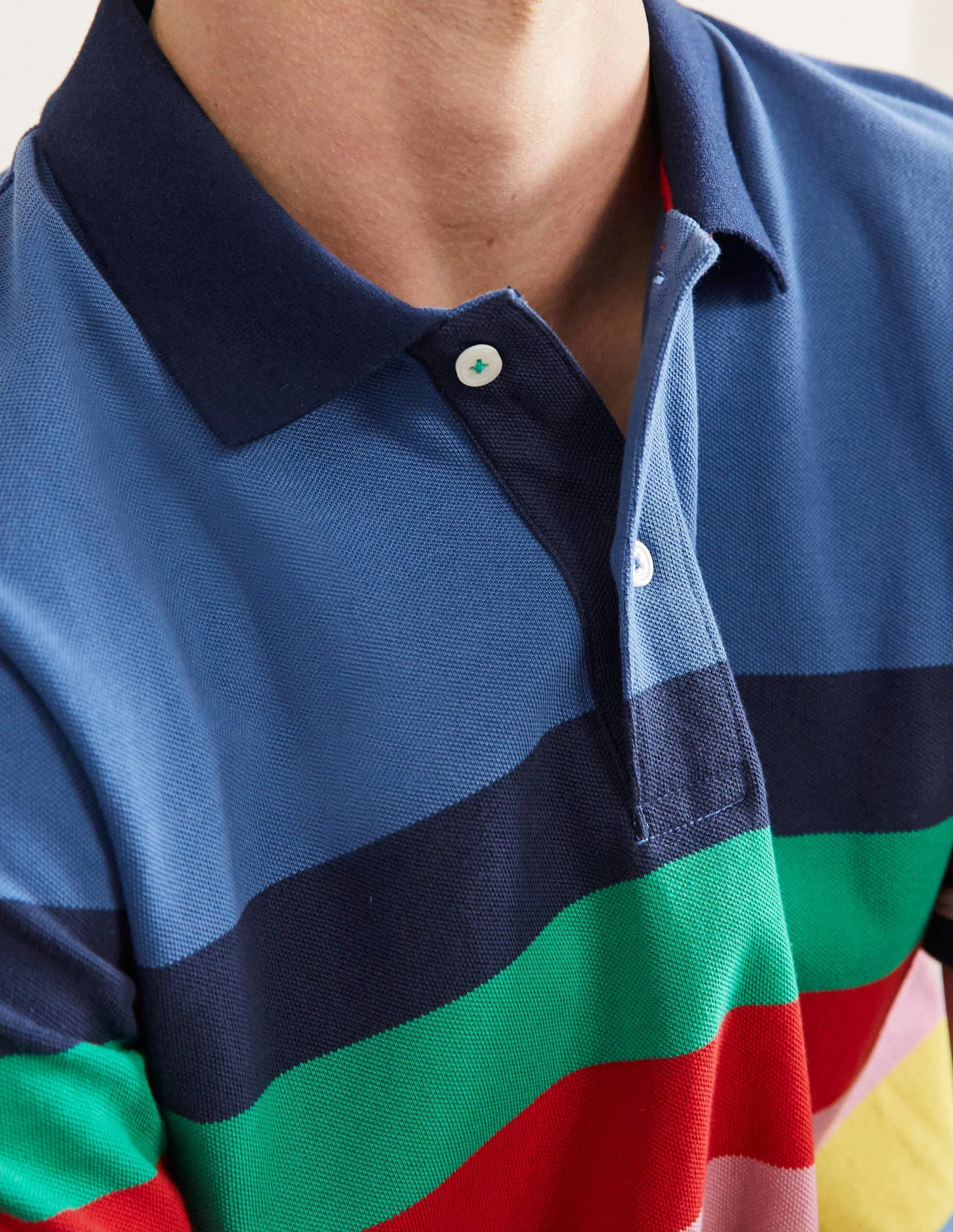 Piqué Polo Shirt-Delft Blue Rainbow Stripe - Image 2