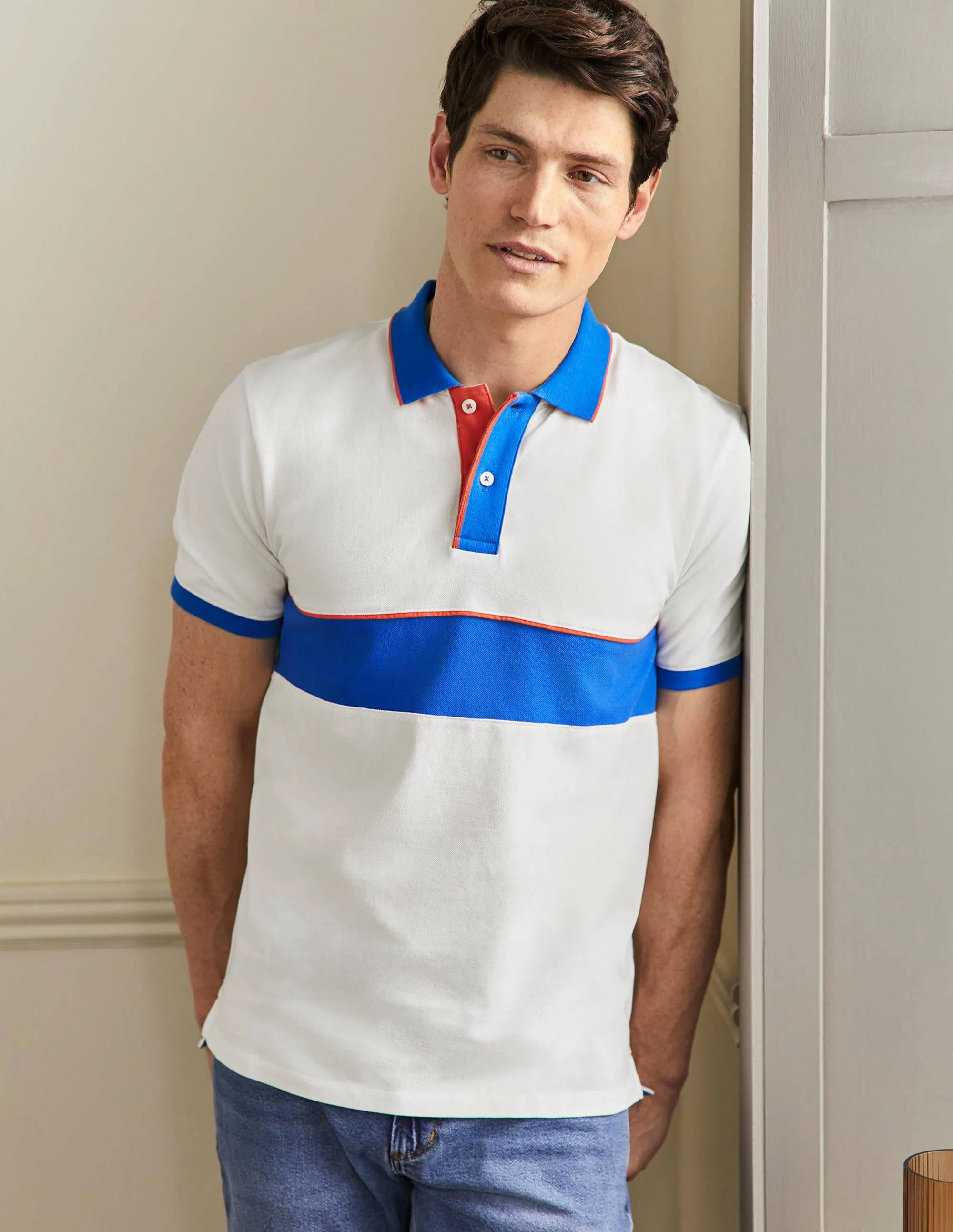 Piqué Polo Shirt-Snowdrop/Blithe Chest Stripe - Image 4