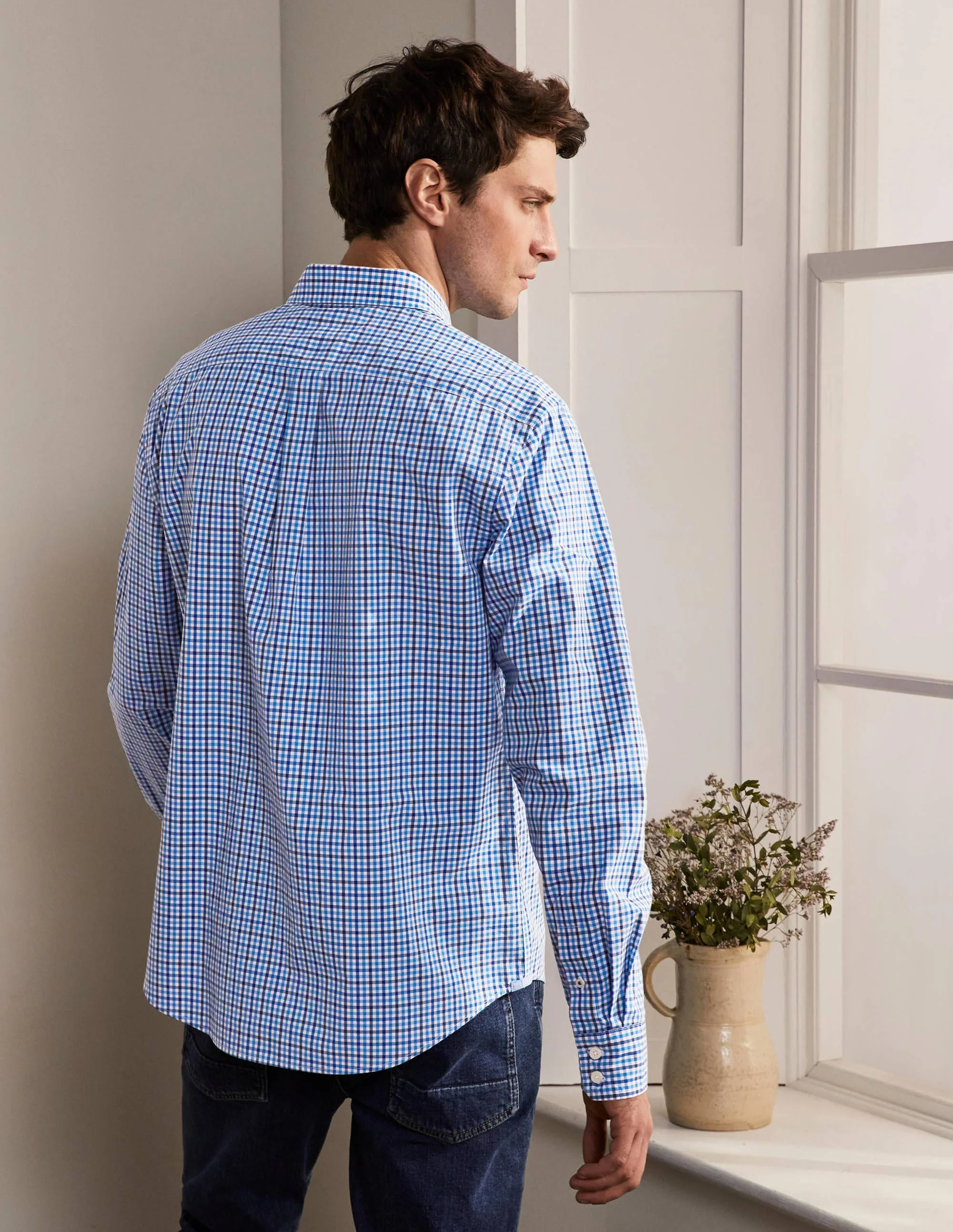 Poplin Pattern Shirt-Sky Blue Gingham - Image 3