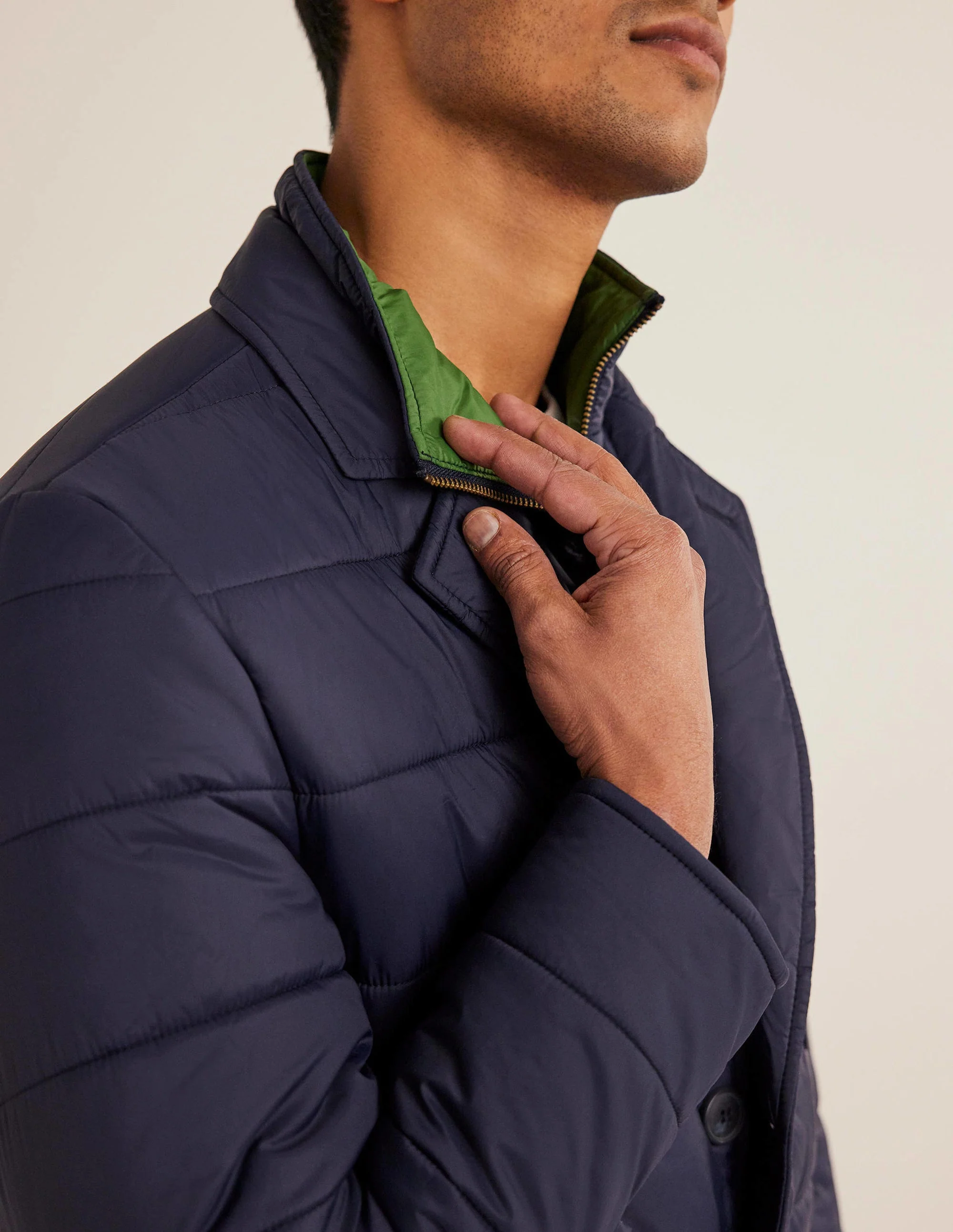 Quilted Padded Blazer-Navy - Image 4