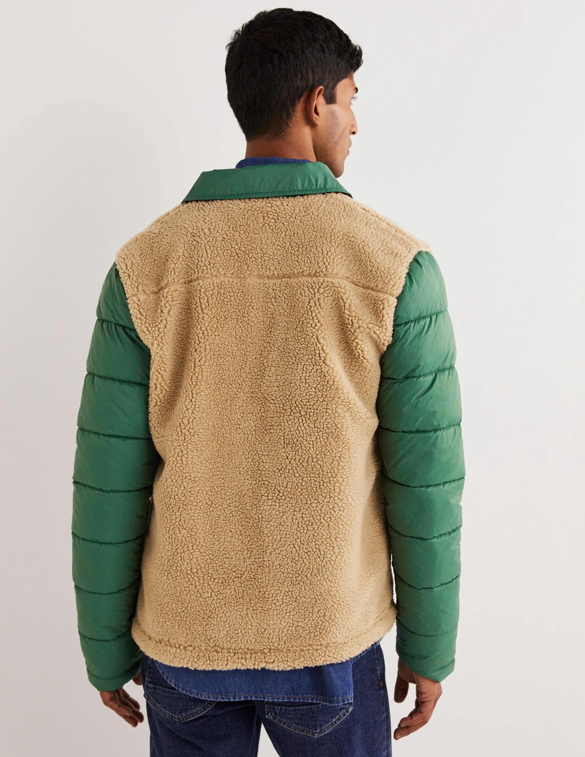 Sherpa Button Through Jacket-Hunter Green/Ecru - Image 3