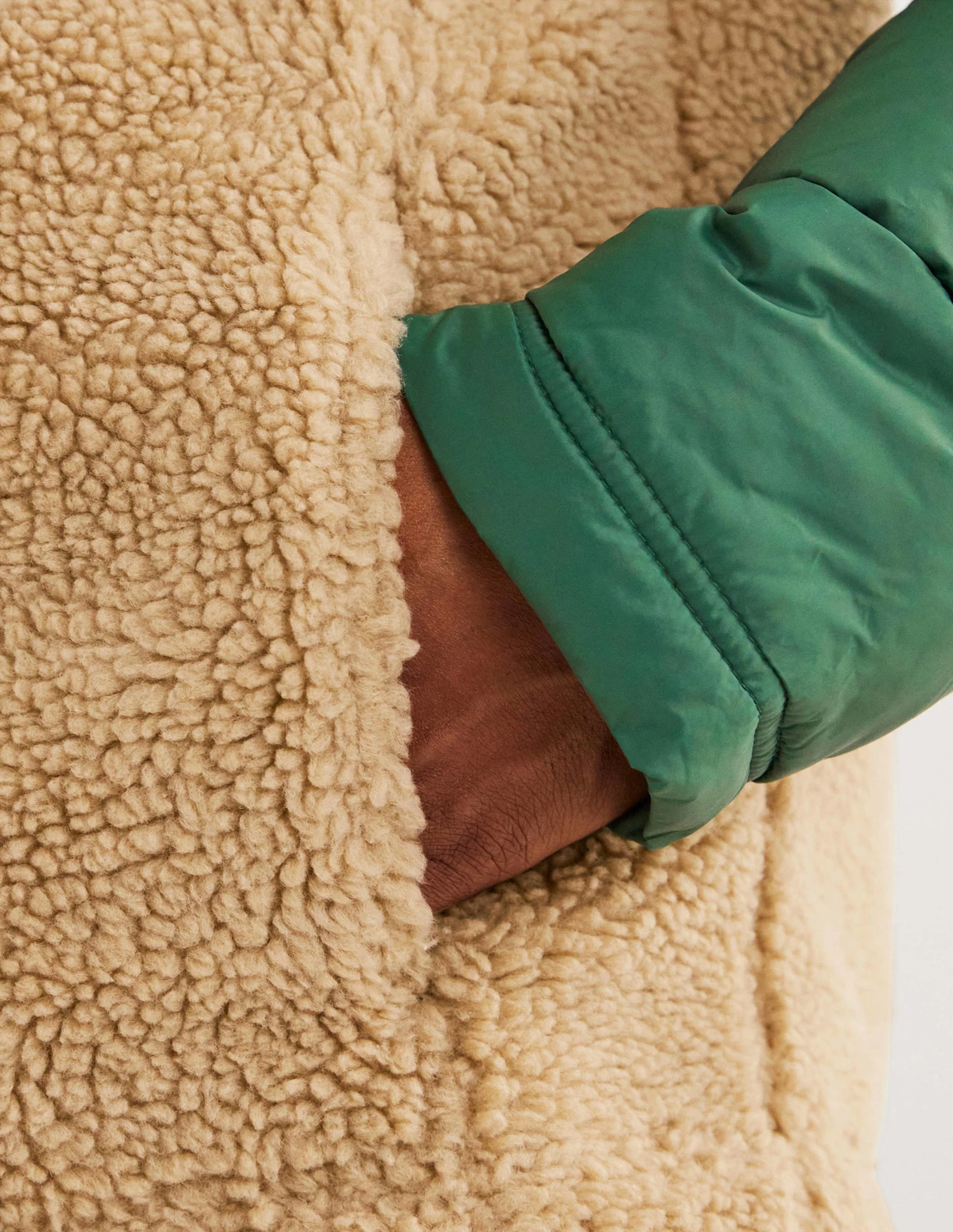 Sherpa Button Through Jacket-Hunter Green/Ecru - Image 5