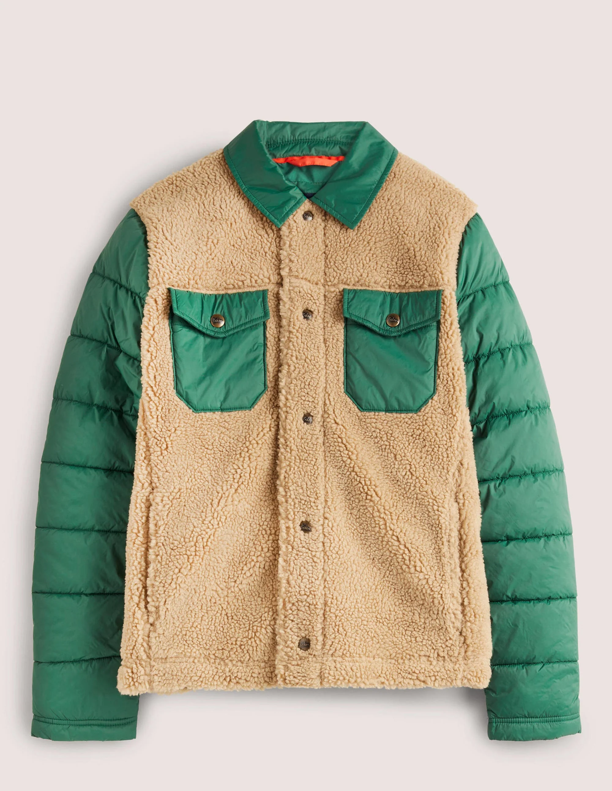 Sherpa Button Through Jacket-Hunter Green/Ecru - Image 6