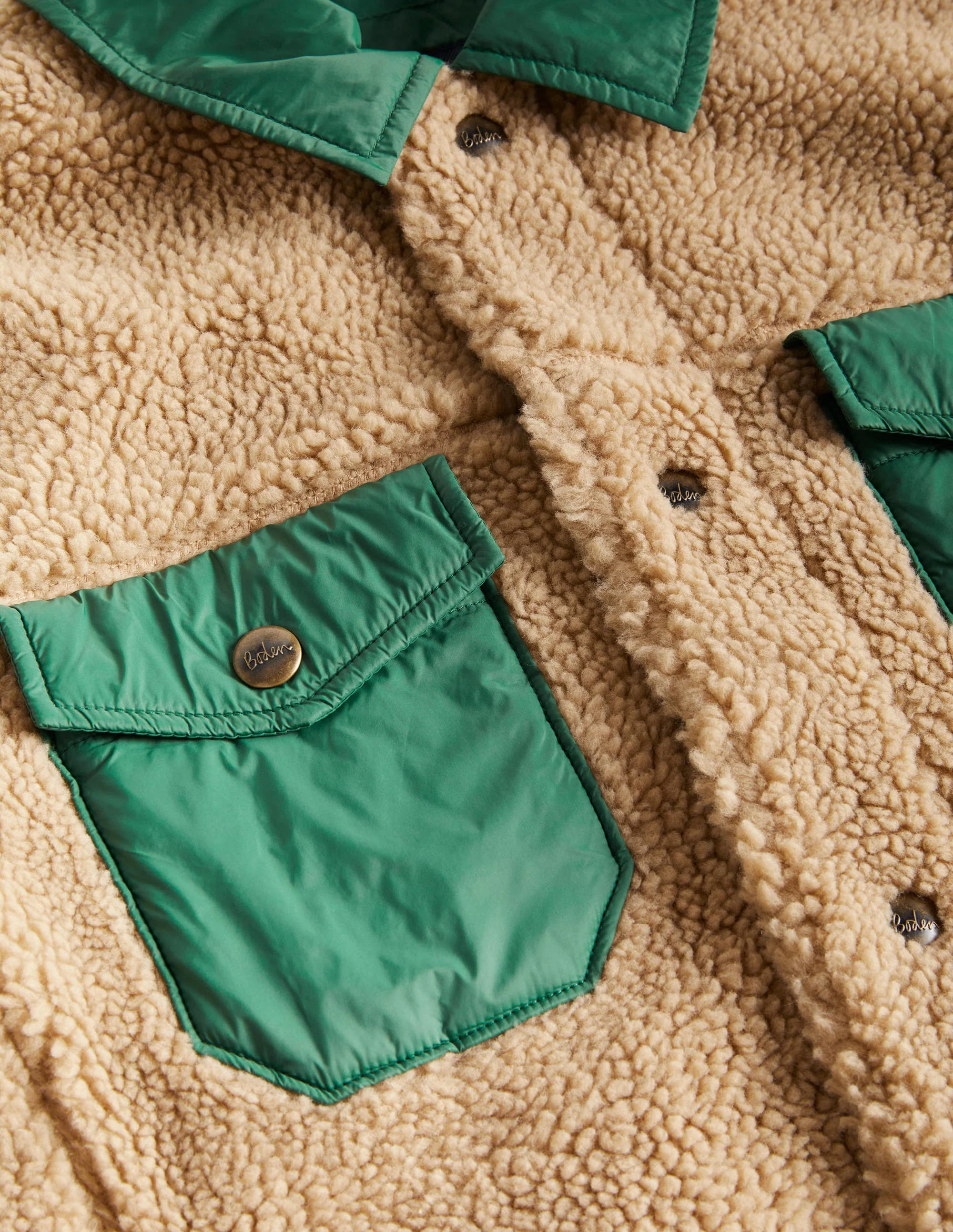 Sherpa Button Through Jacket-Hunter Green/Ecru - Image 7