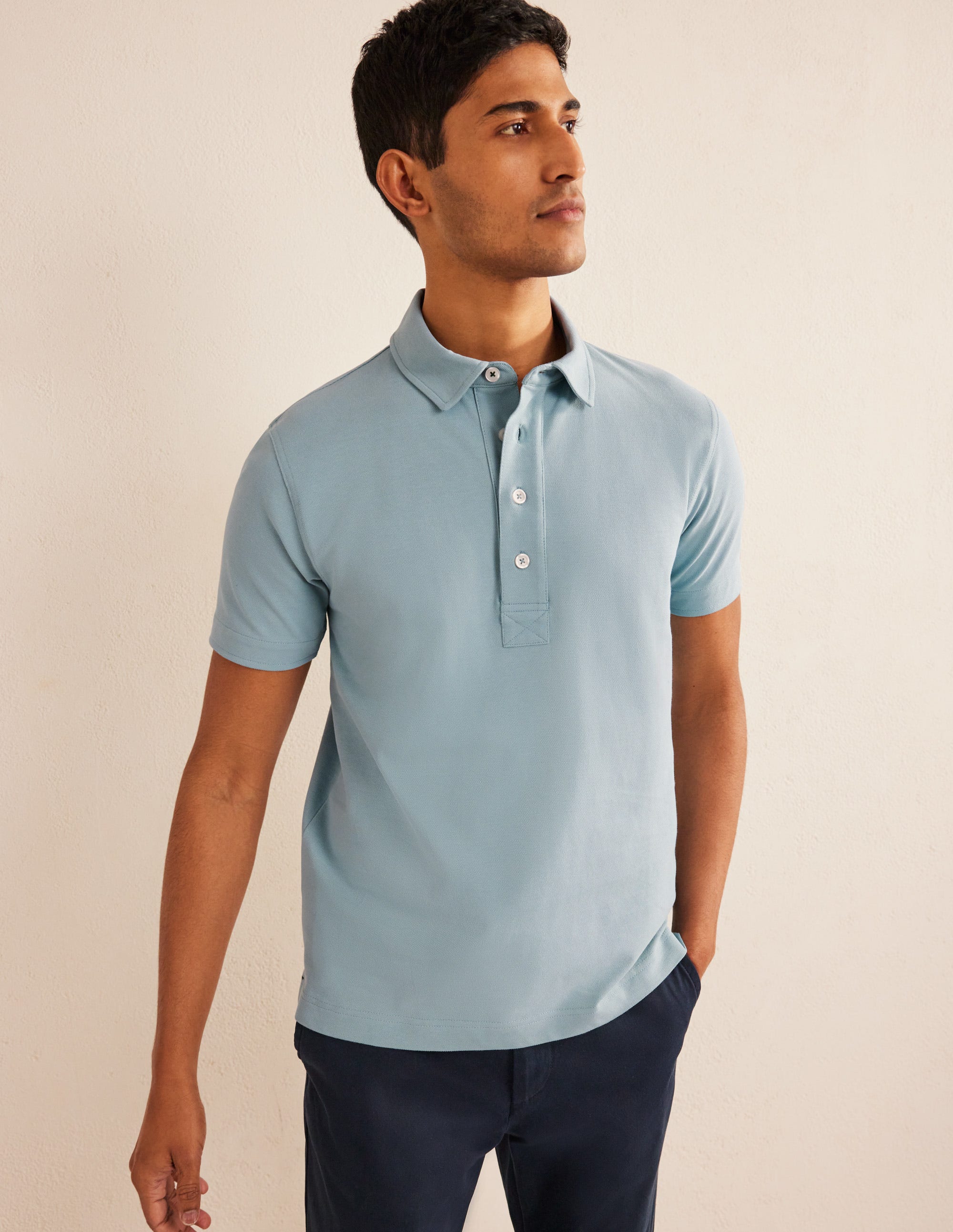 Slim Fit Piqué Polo-Washed Blue