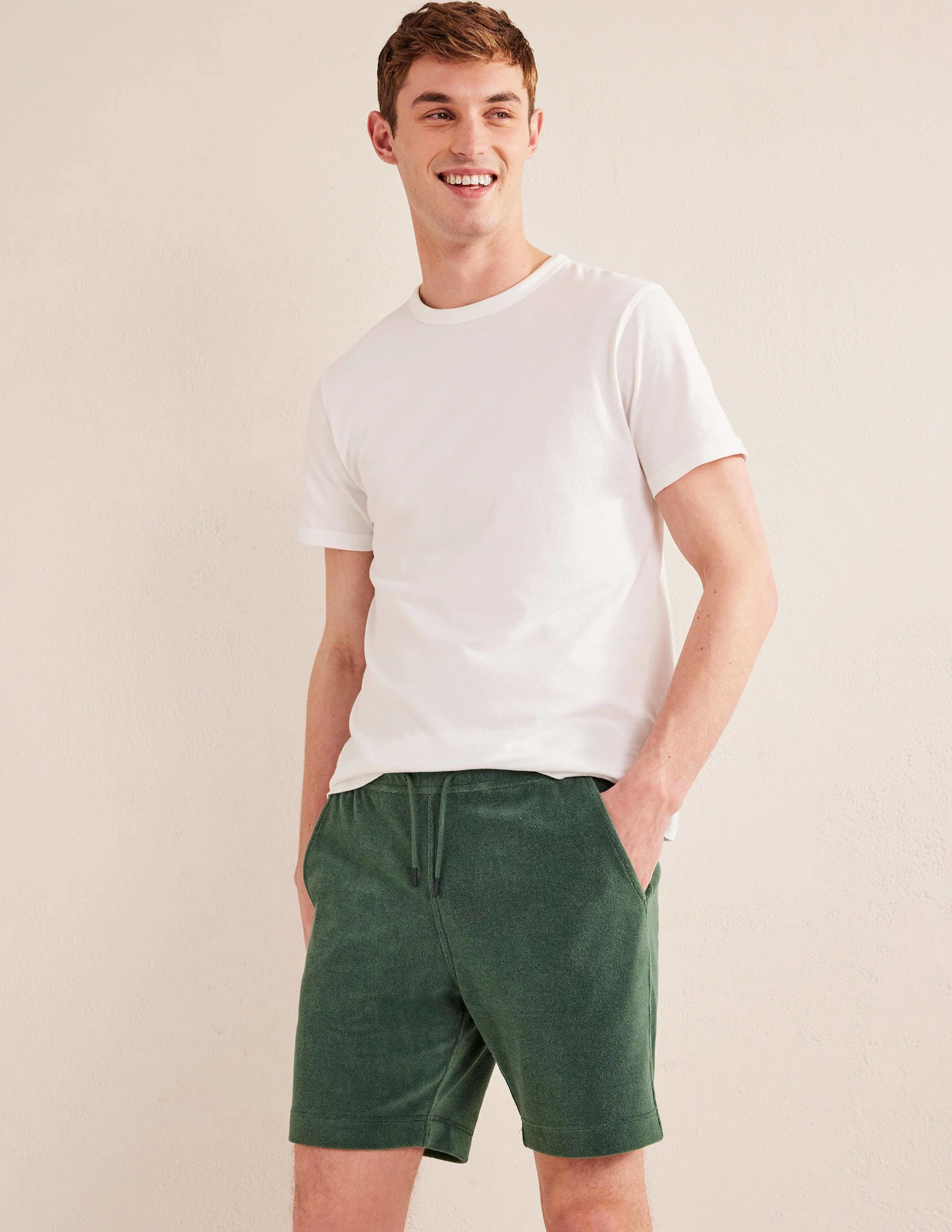 Towelling Drawstring Shorts-Palm Leaf