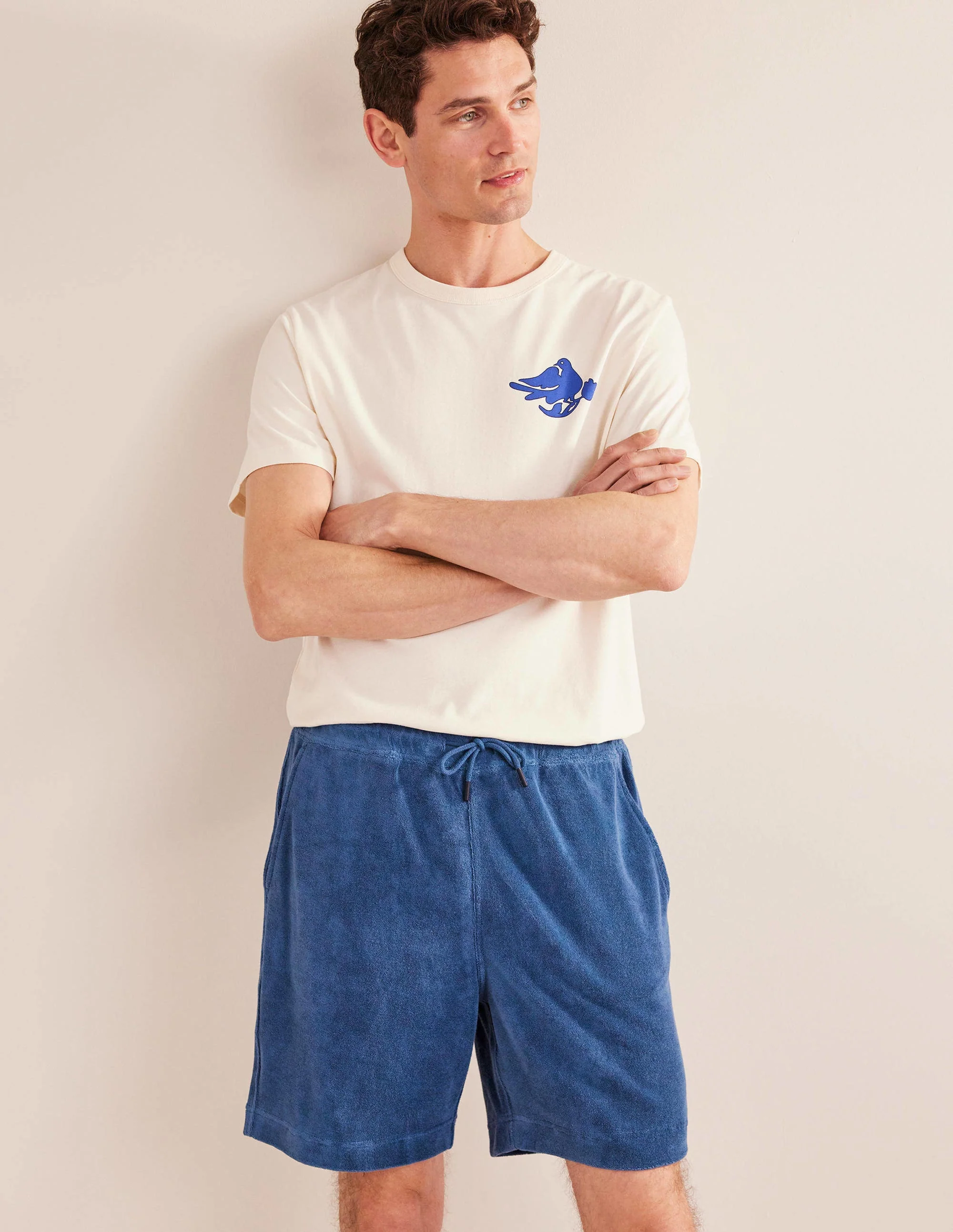 Towelling Drawstring Shorts-True Navy