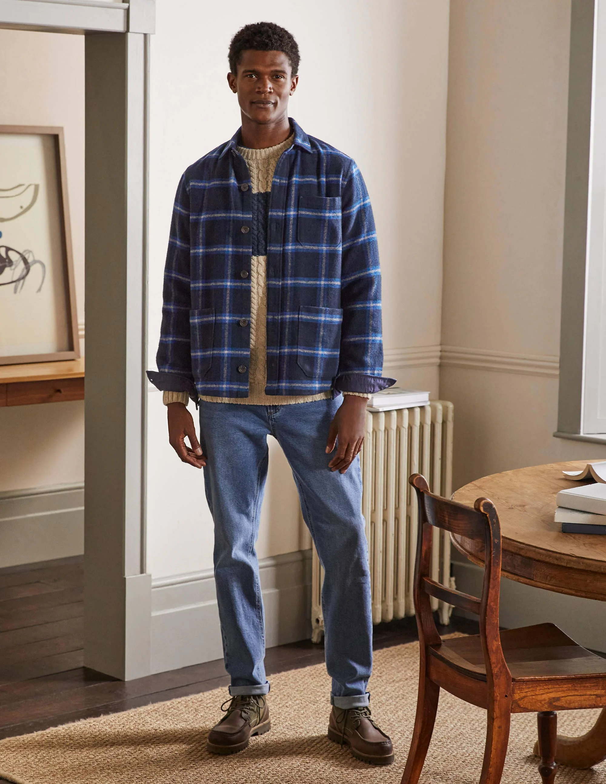 Wool Check Overshirt-Navy/Regal Blue Check - Image 4