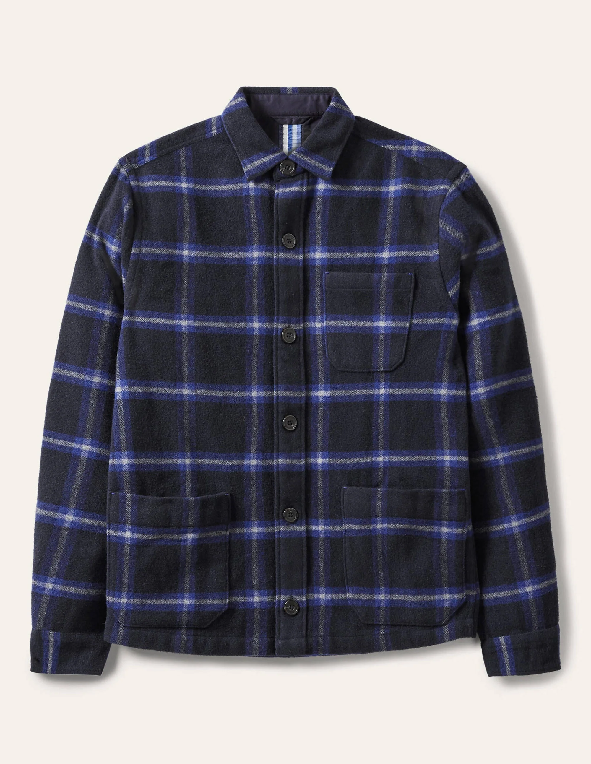 Wool Check Overshirt-Navy/Regal Blue Check - Image 5