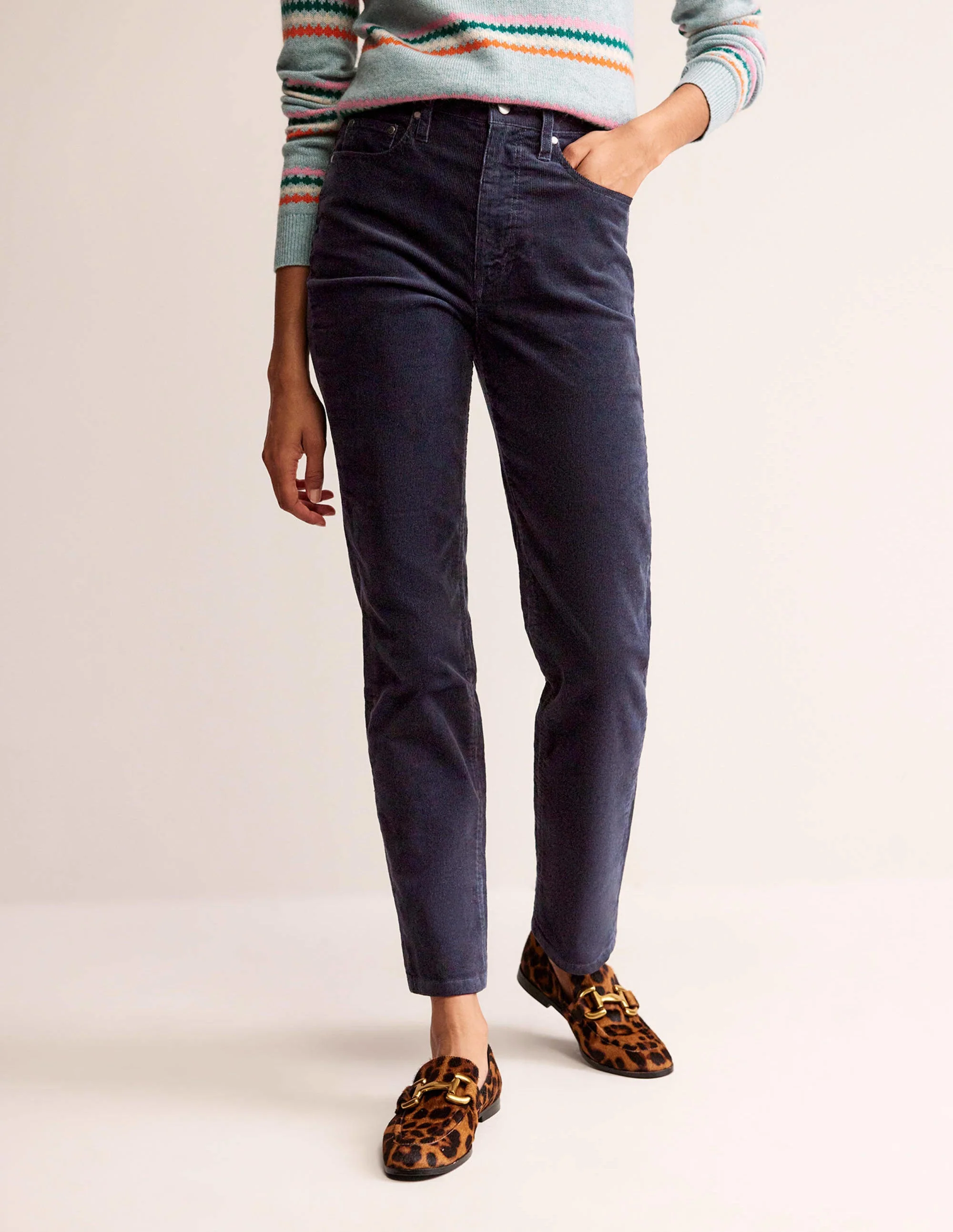 5 Pocket Cord Slim Jeans-Navy - Image 4