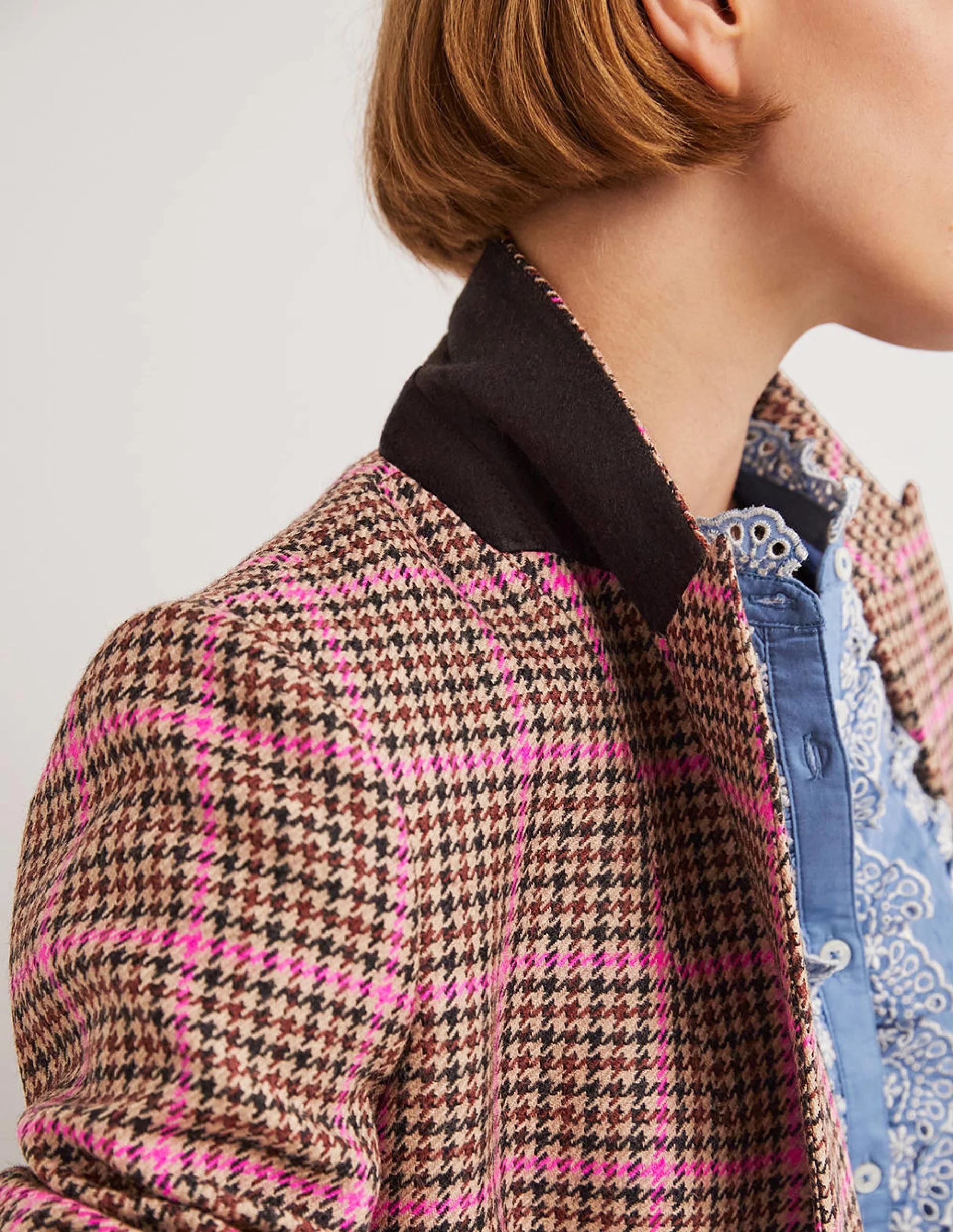 70s Tailored Blazer-Brown and Pink Check - Image 2