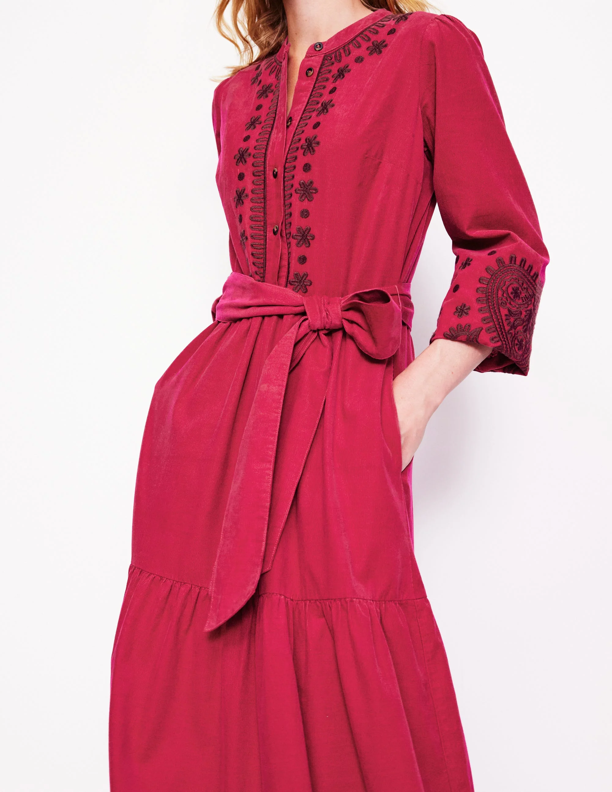Alba Cord Maxi Dress-Cherry Jam, Embroidered - Image 2