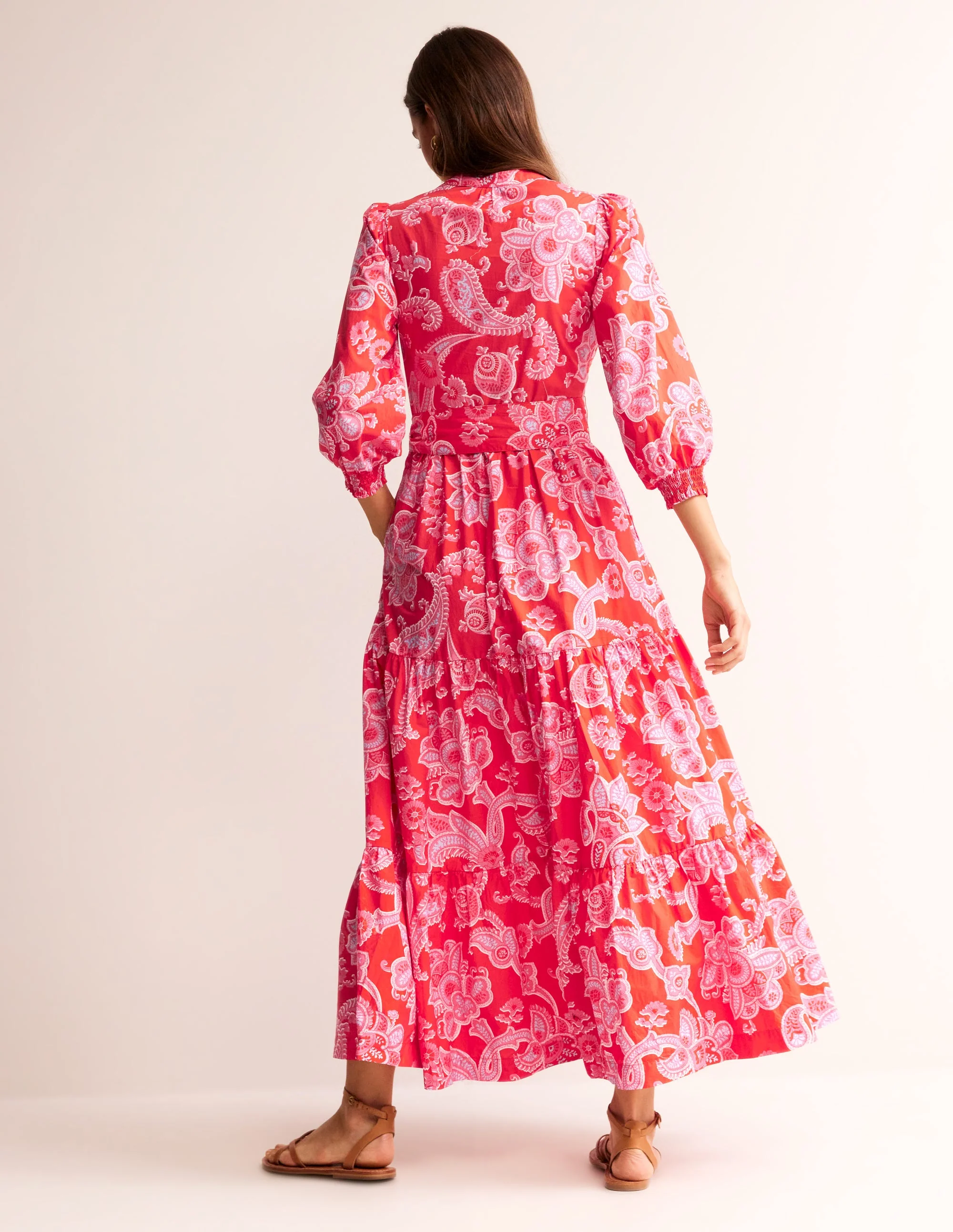 Alba Tiered Cotton Maxi Dress-Flame Scarlet, Cascade Paisley - Image 3