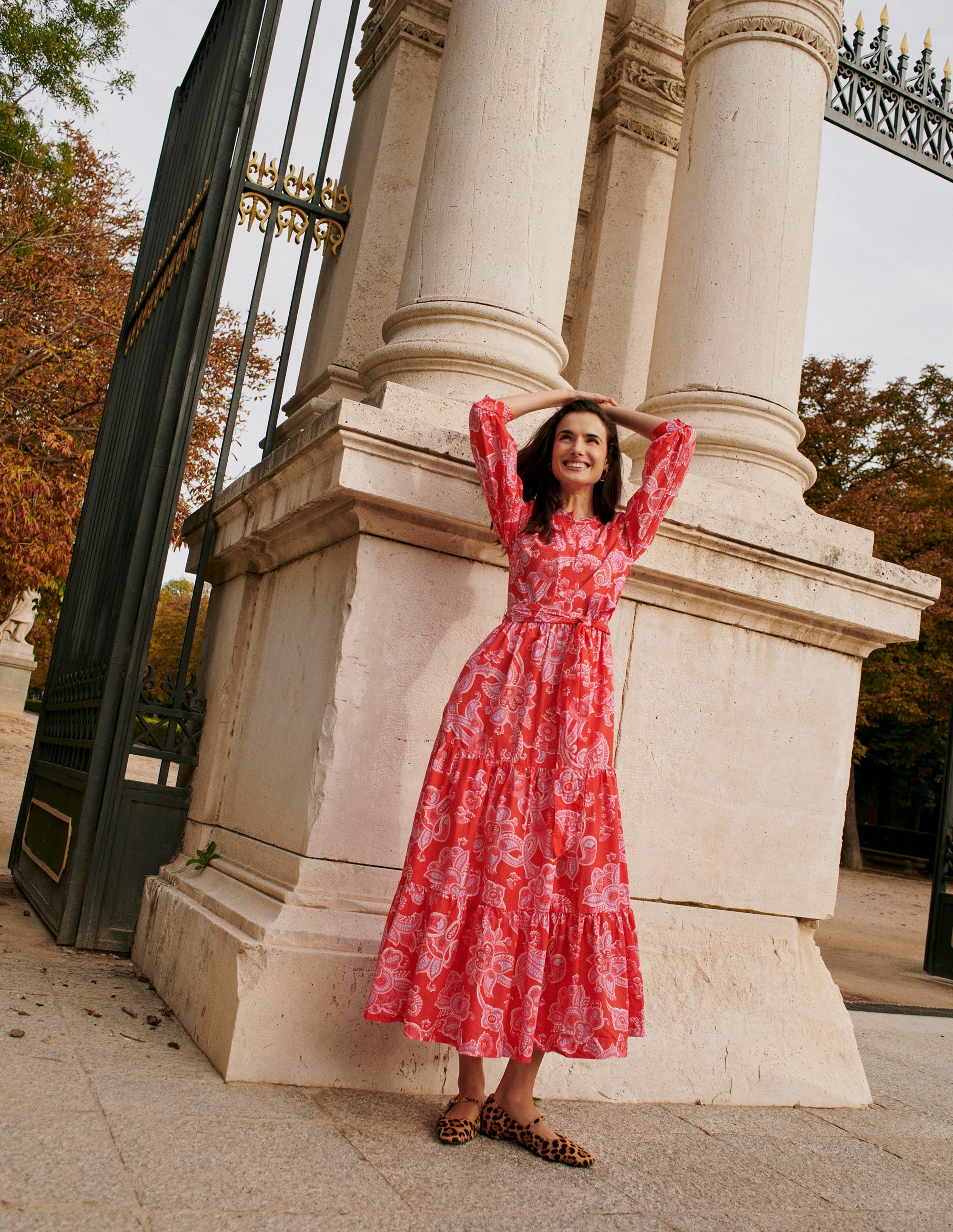 Alba Tiered Cotton Maxi Dress-Flame Scarlet, Cascade Paisley - Image 6