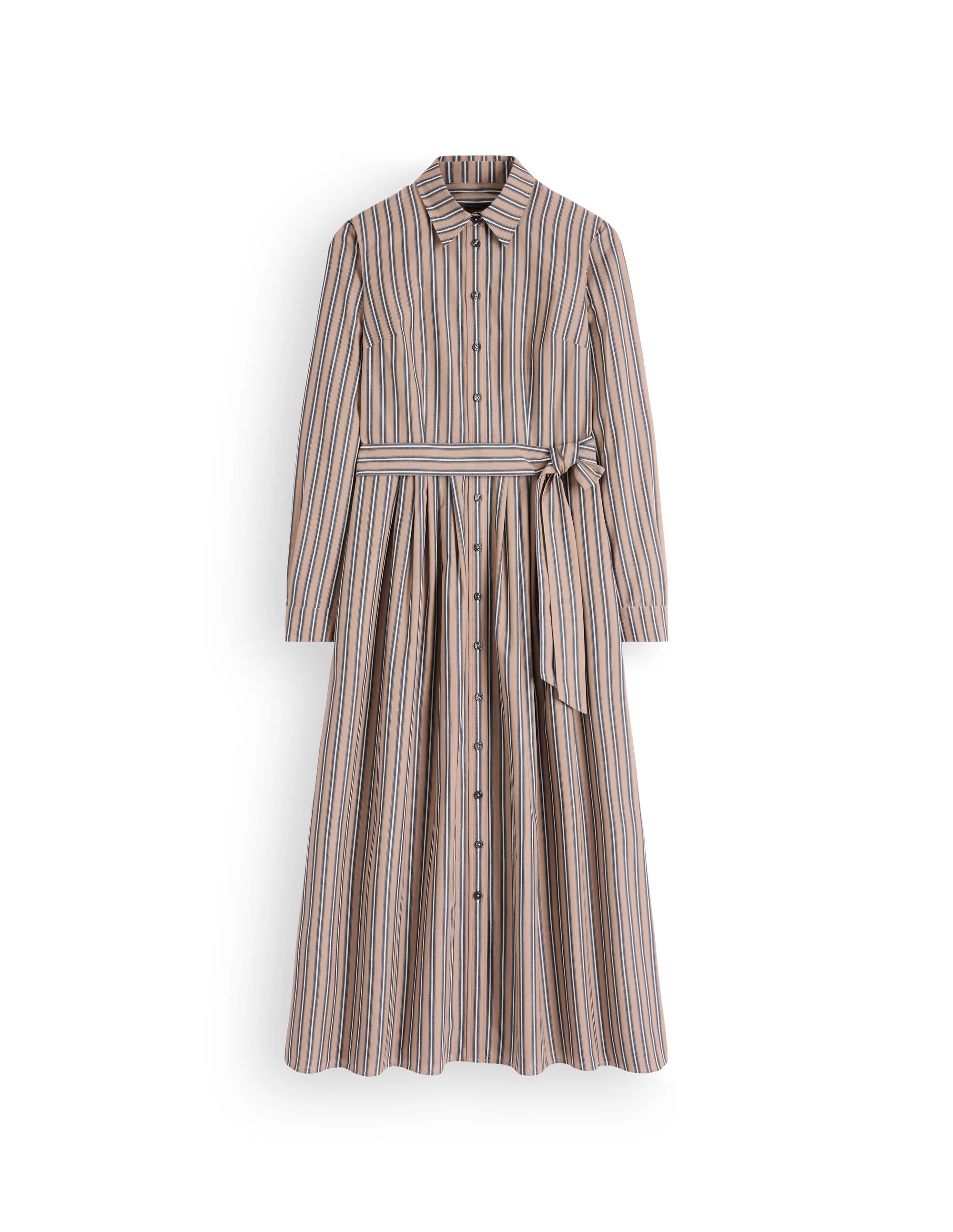 Alexa Cotton Midi Shirt Dress-Camel, Navy Tram Stripe - Image 8